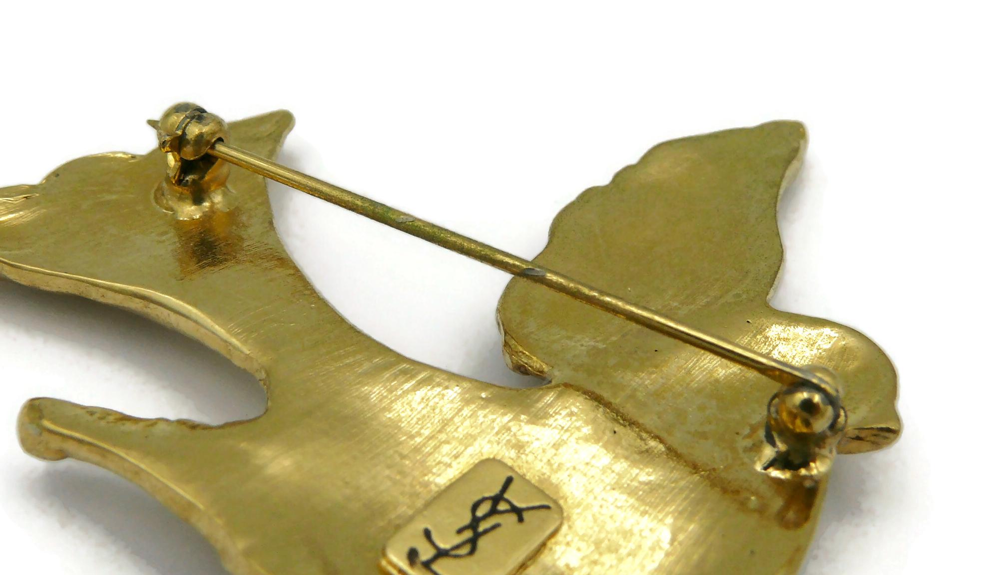YVES SAINT LAURENT YSL Vintage Gold Tone Textured Bird Motif Brooch For Sale 5