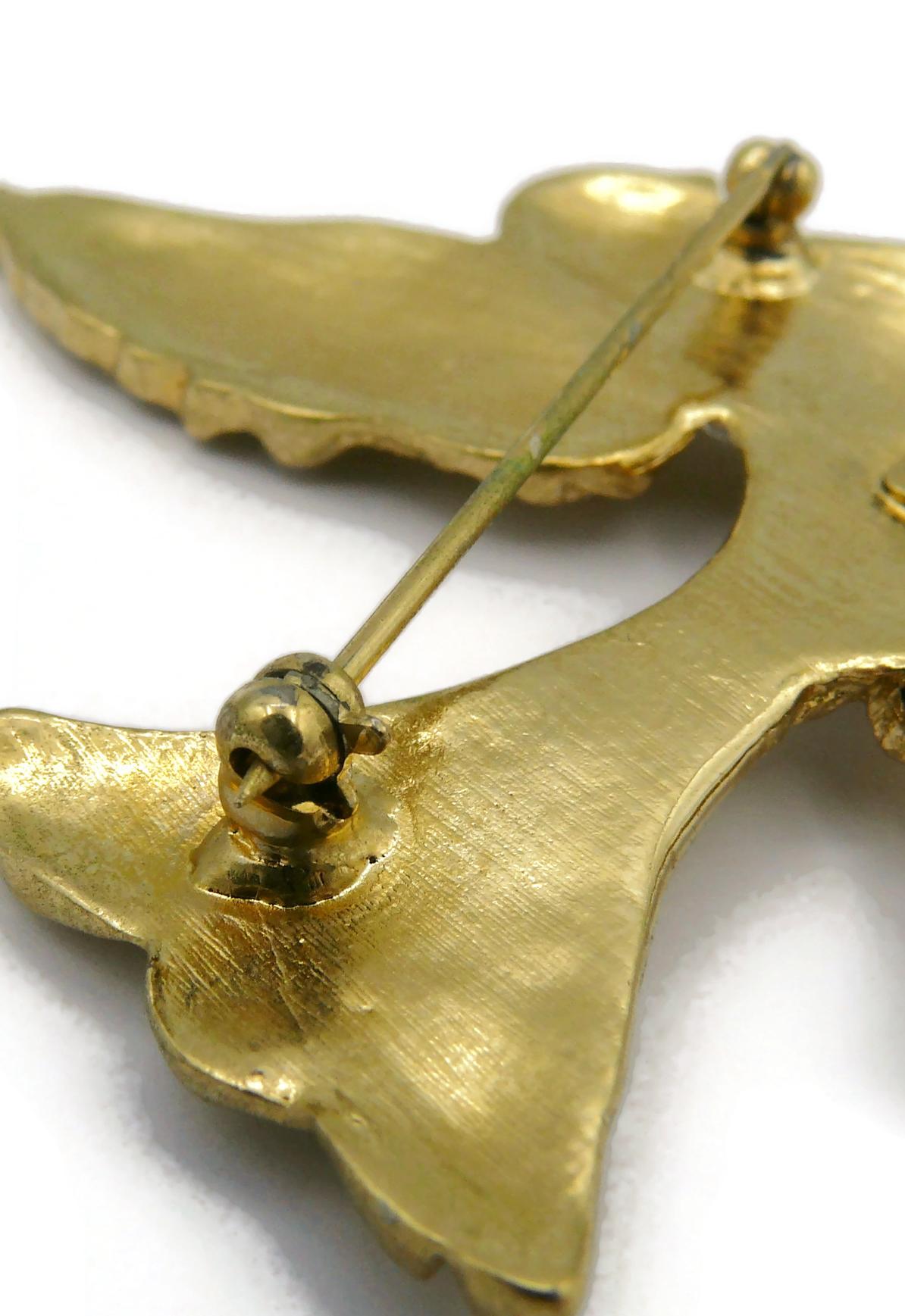 YVES SAINT LAURENT YSL Vintage Gold Tone Textured Bird Motif Brooch For Sale 6