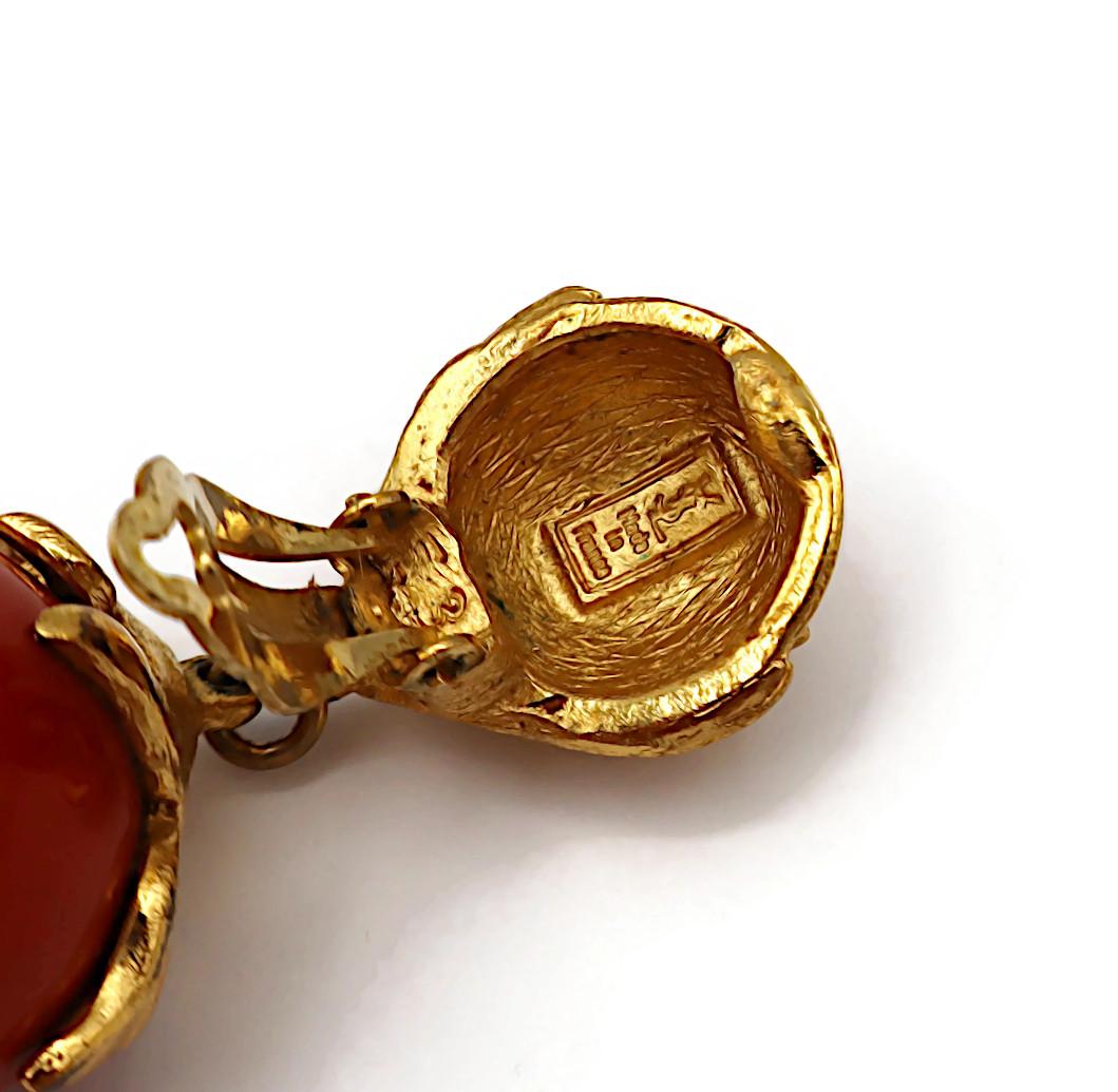 YVES SAINT LAURENT YSL Vintage Gold Tone Wood Ball Dangling Earrings For Sale 7