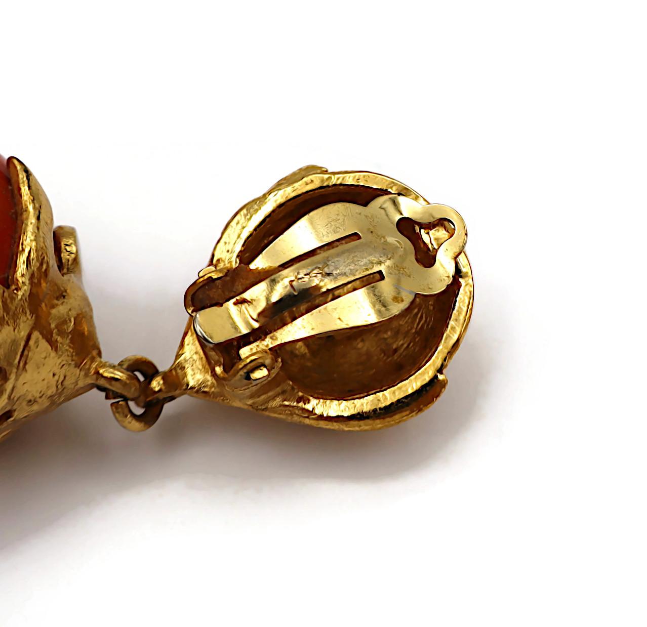 YVES SAINT LAURENT YSL Vintage Gold Tone Wood Ball Dangling Earrings For Sale 4