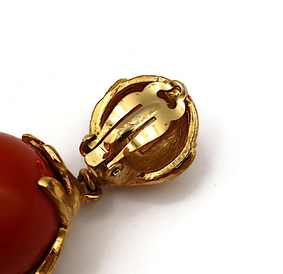 YVES SAINT LAURENT YSL Vintage Gold Tone Wood Ball Dangling Earrings For Sale 5