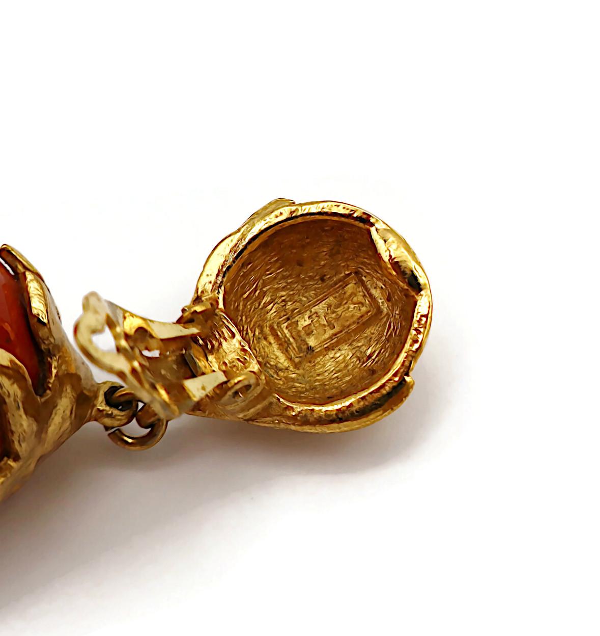 YVES SAINT LAURENT YSL Vintage Gold Tone Wood Ball Dangling Earrings For Sale 6
