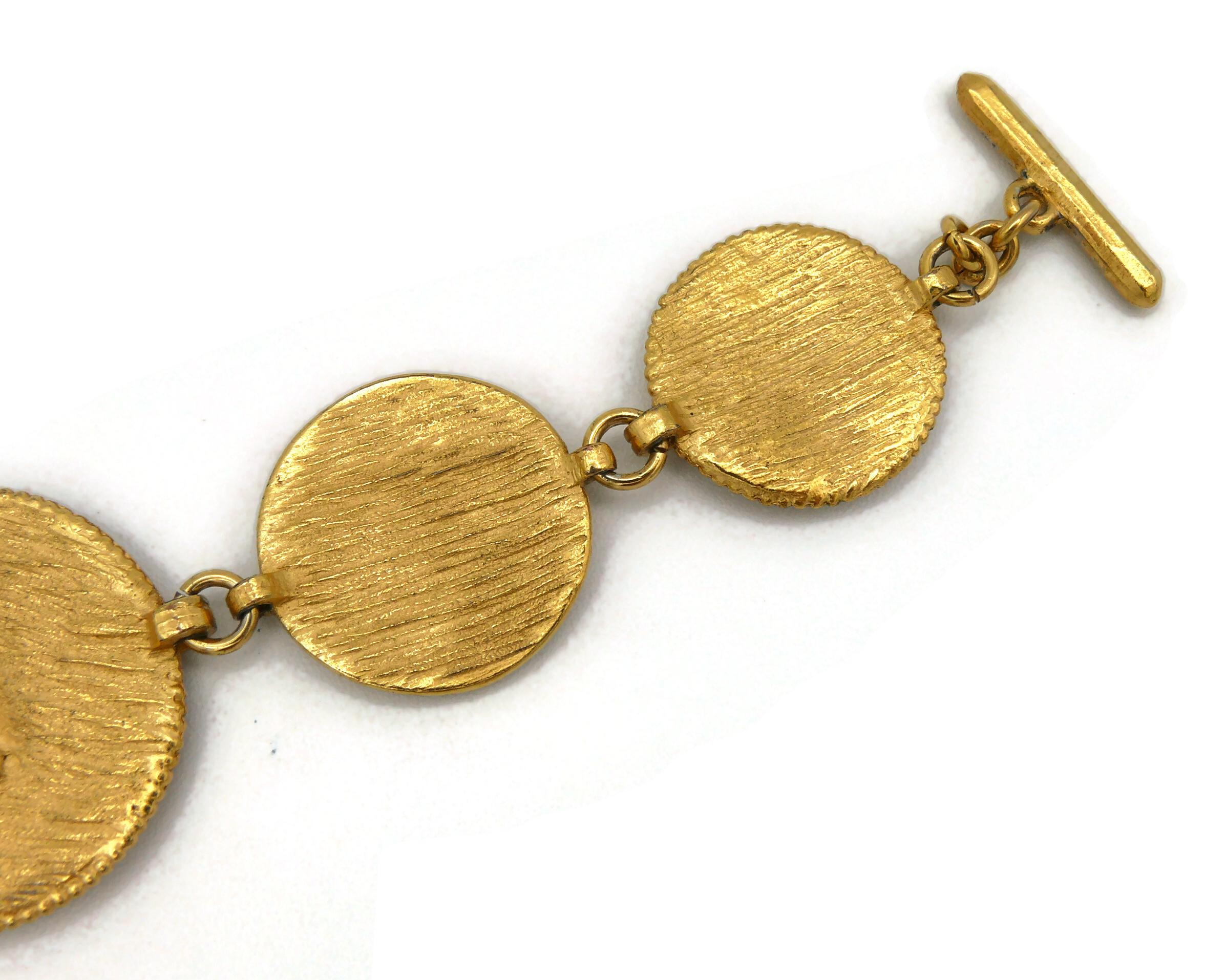 Yves Saint Laurent YSL Vintage Gold Toned African Design Link Bracelet 4