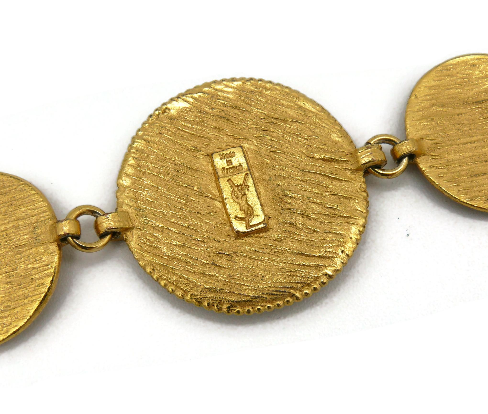 Yves Saint Laurent YSL Vintage Gold Toned African Design Link Bracelet For Sale 7