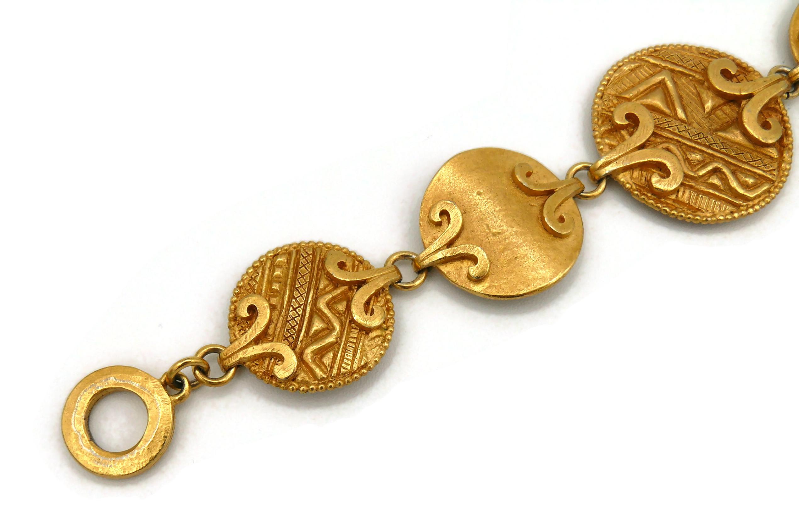 Women's Yves Saint Laurent YSL Vintage Gold Toned African Design Link Bracelet For Sale