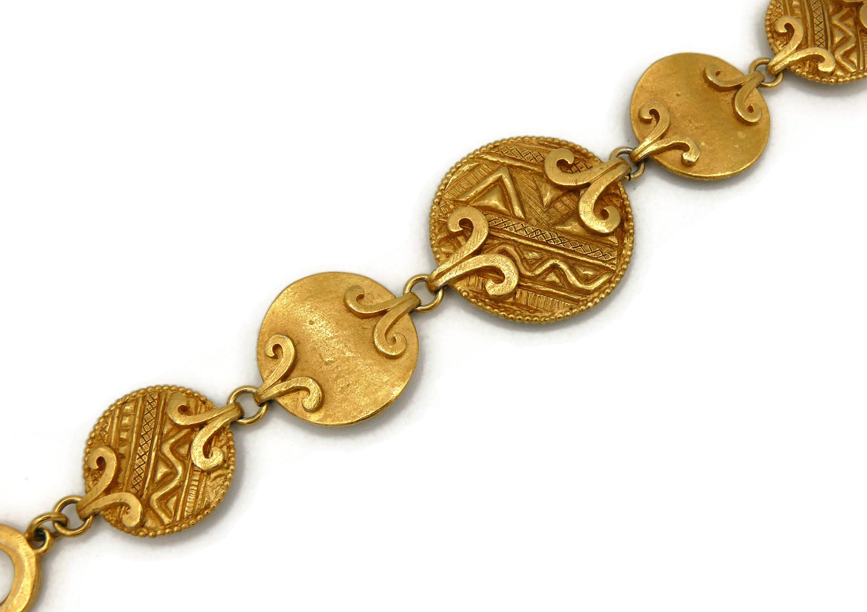 Yves Saint Laurent YSL Vintage Gold Toned African Design Link Bracelet For Sale 1