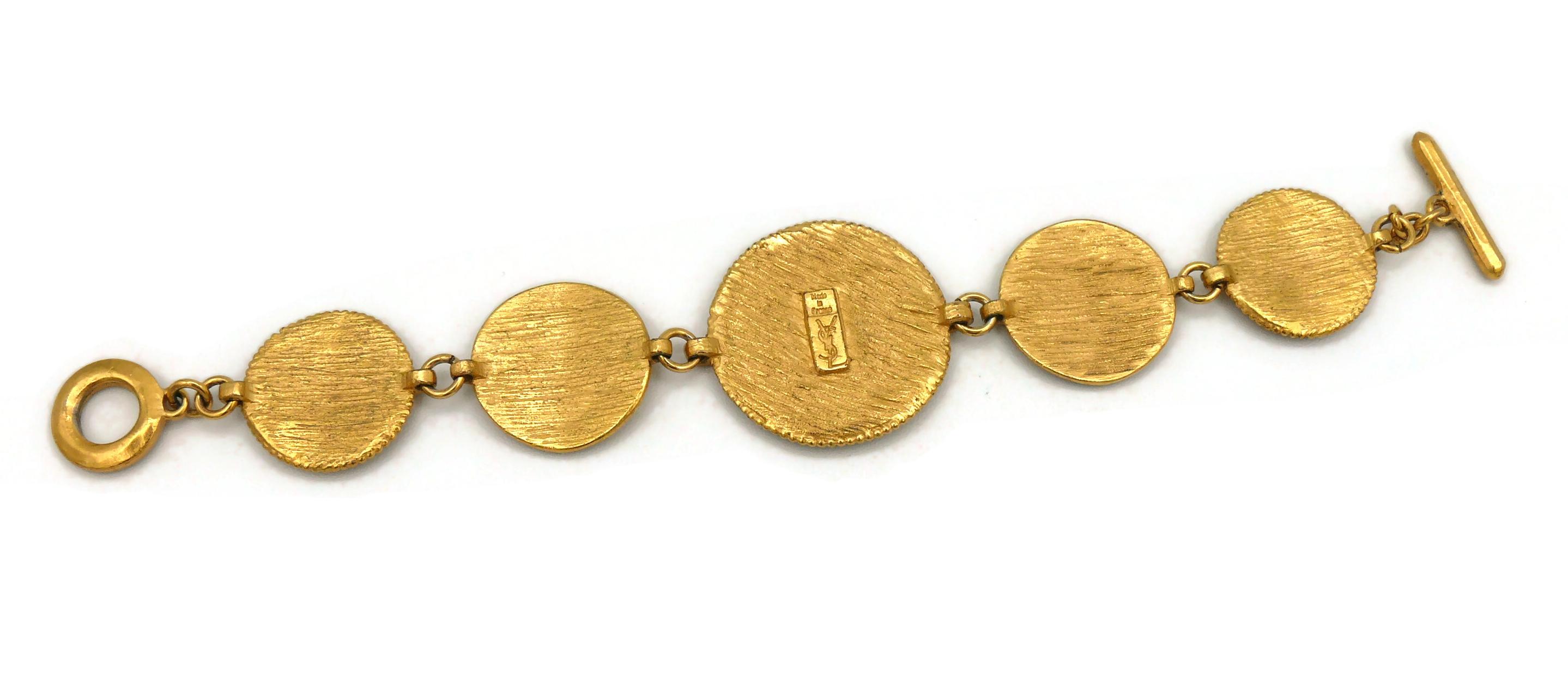 Yves Saint Laurent YSL Vintage Gold Toned African Design Link Bracelet For Sale 2