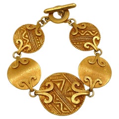 Yves Saint Laurent YSL Vintage Gold Toned African Design Link Bracelet