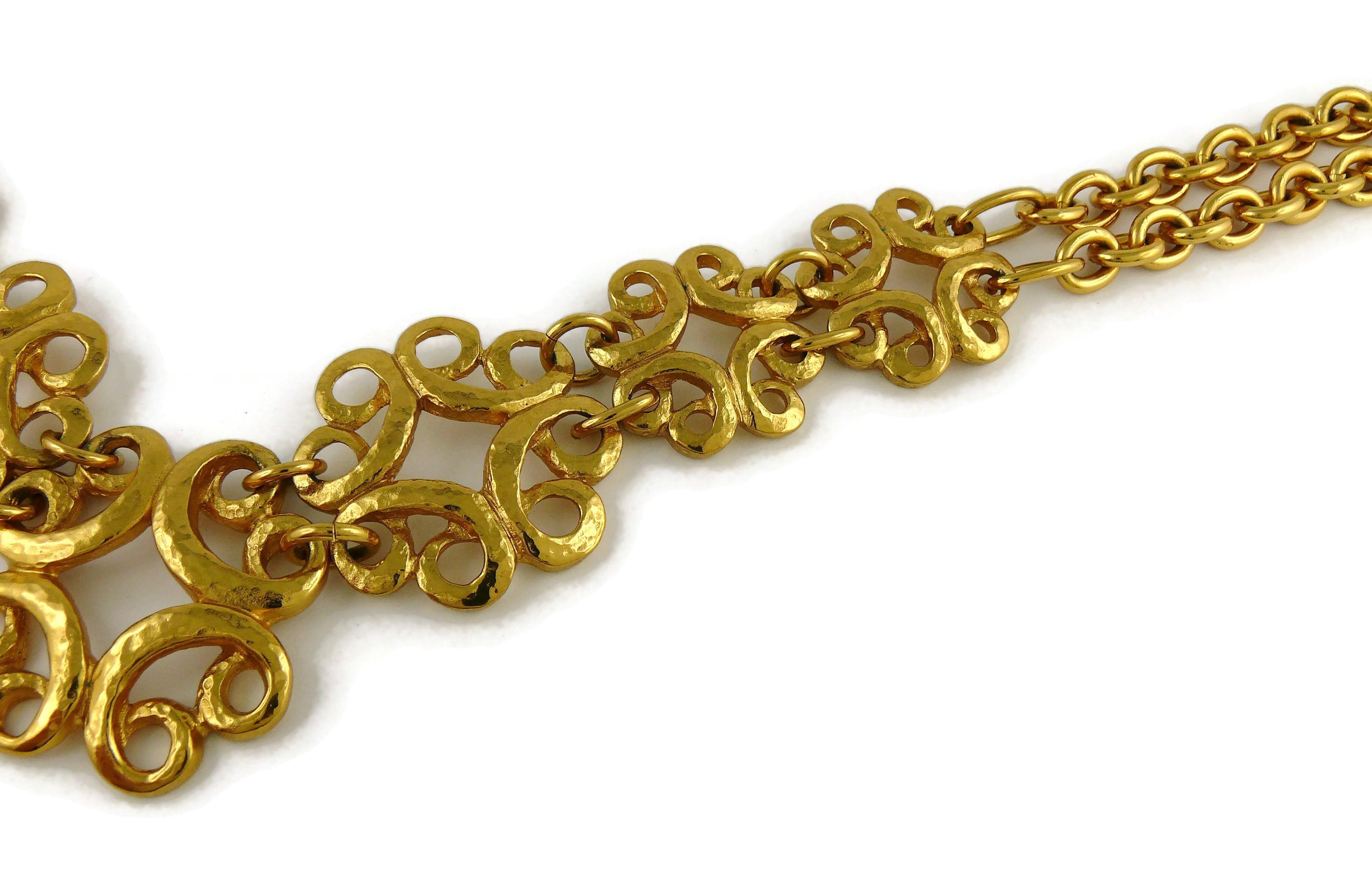 Women's Yves Saint Laurent YSL Vintage Gold Toned Arabesque Charm Link Necklace