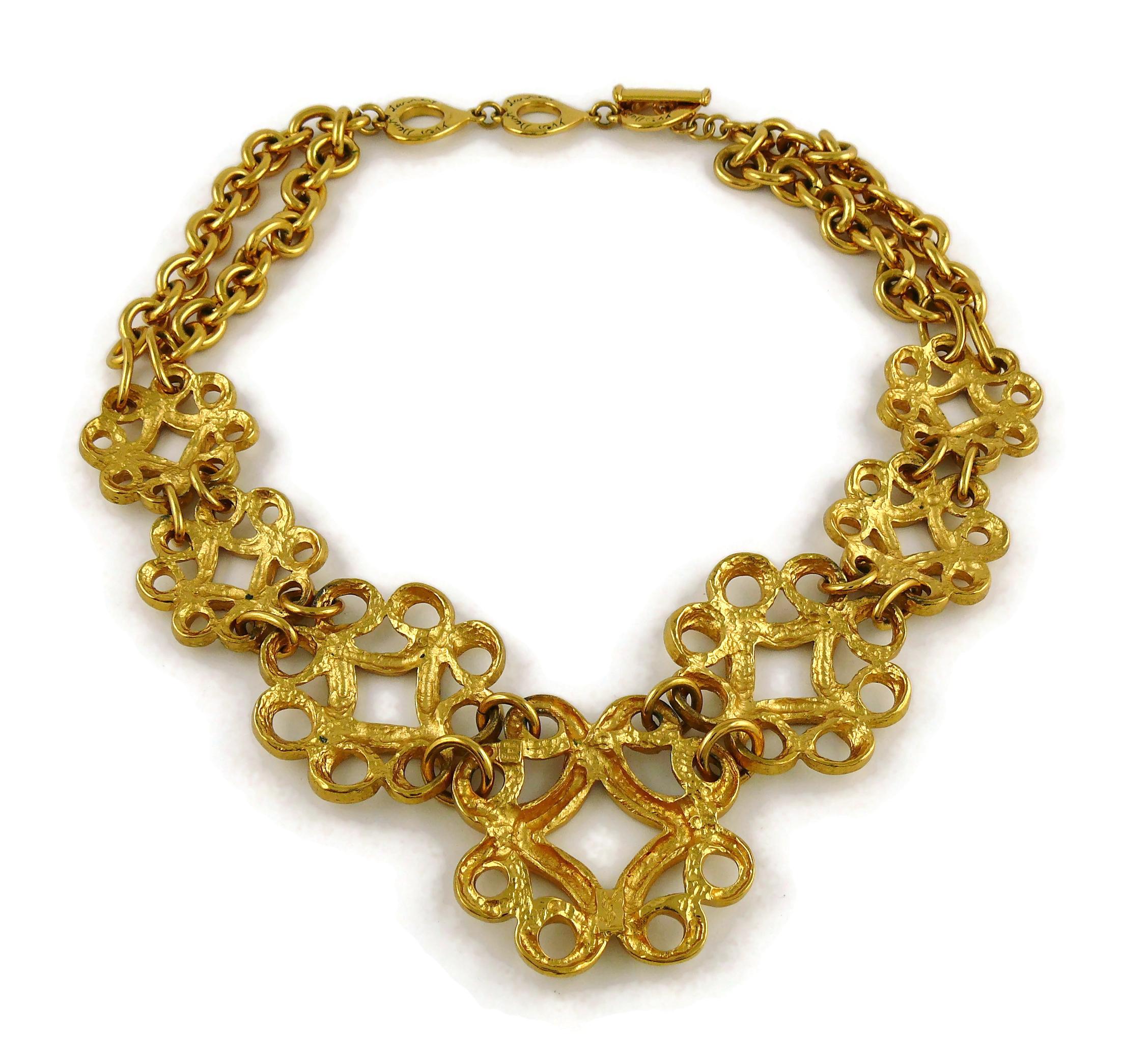 Yves Saint Laurent YSL Vintage Gold Toned Arabesque Charm Link Necklace 3