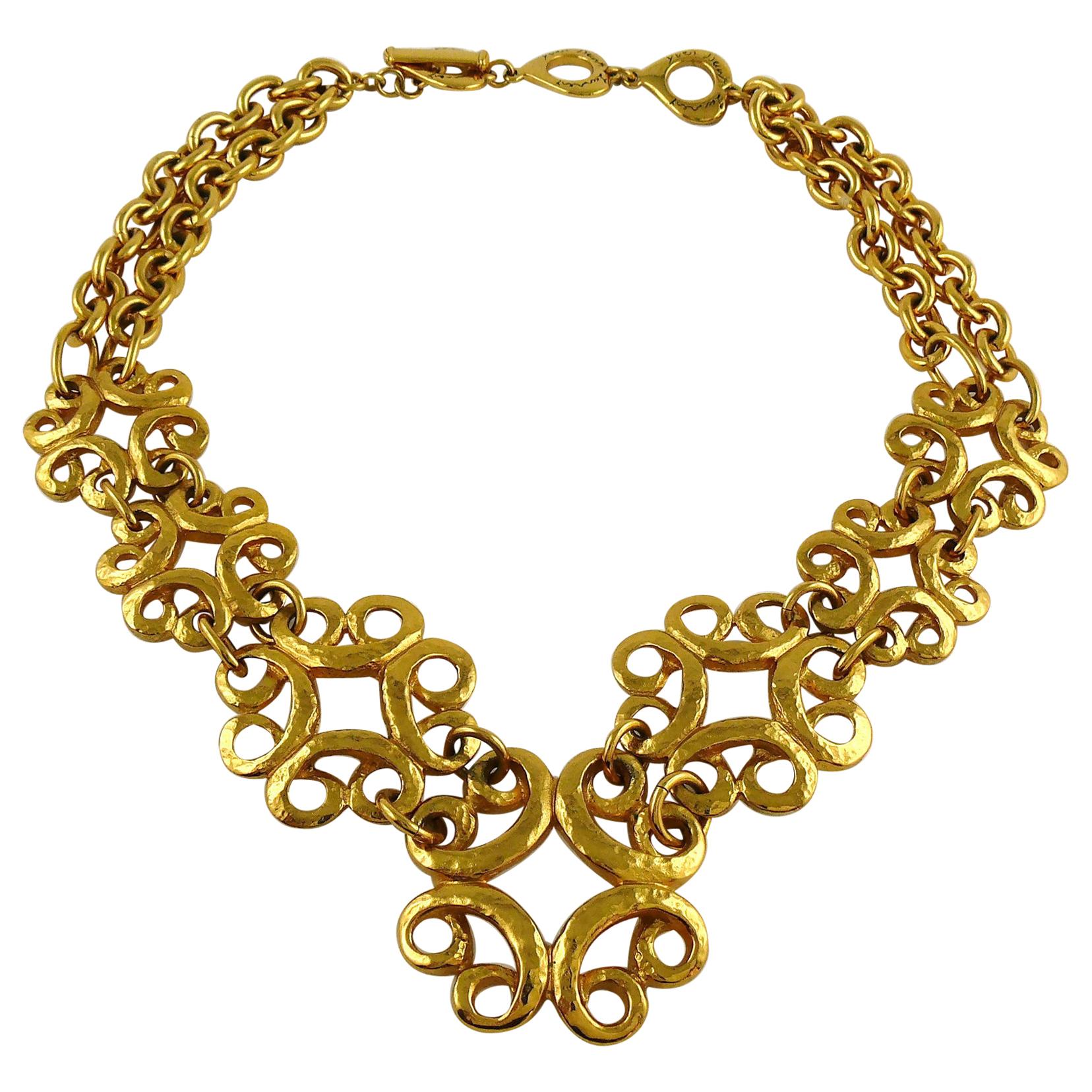 Yves Saint Laurent YSL Vintage Gold Toned Arabesque Charm Link Necklace