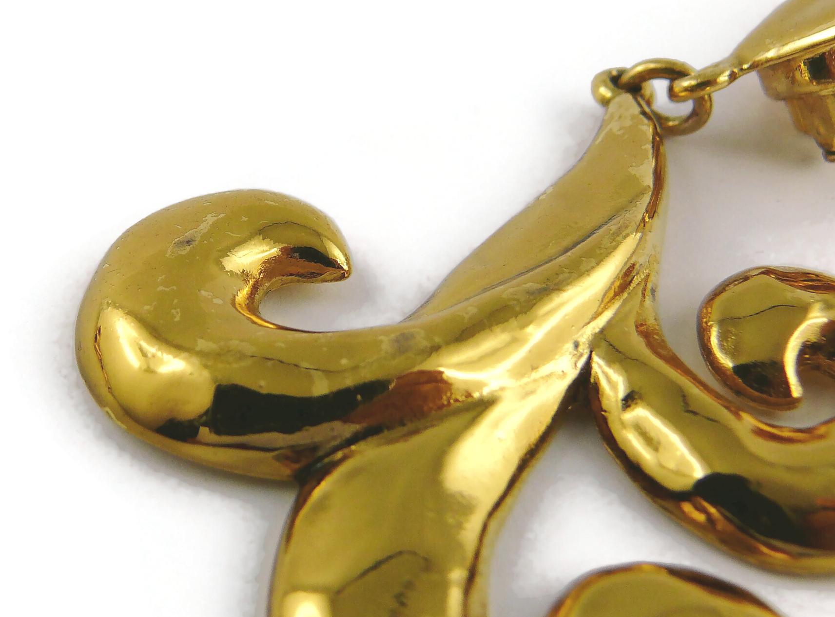 Yves Saint Laurent YSL Vintage Gold Toned Arabesques Dangling Earrings For Sale 8