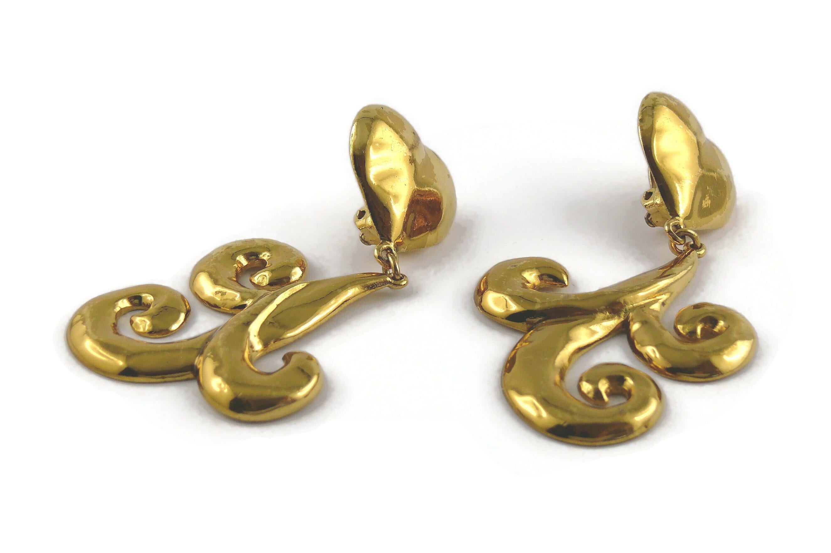 Women's Yves Saint Laurent YSL Vintage Gold Toned Arabesques Dangling Earrings For Sale