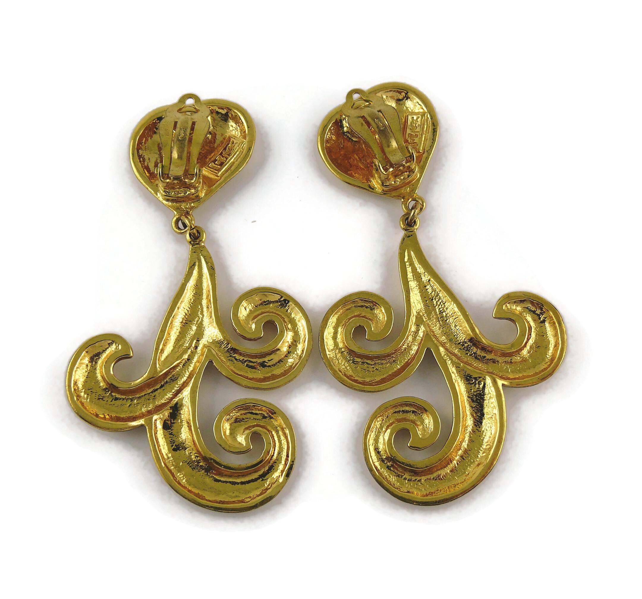 Yves Saint Laurent YSL Vintage Gold Toned Arabesques Dangling Earrings For Sale 1