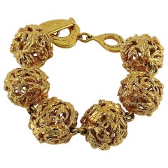 Yves Saint Laurent YSL Vintage Gold Toned Ball Link Bracelet