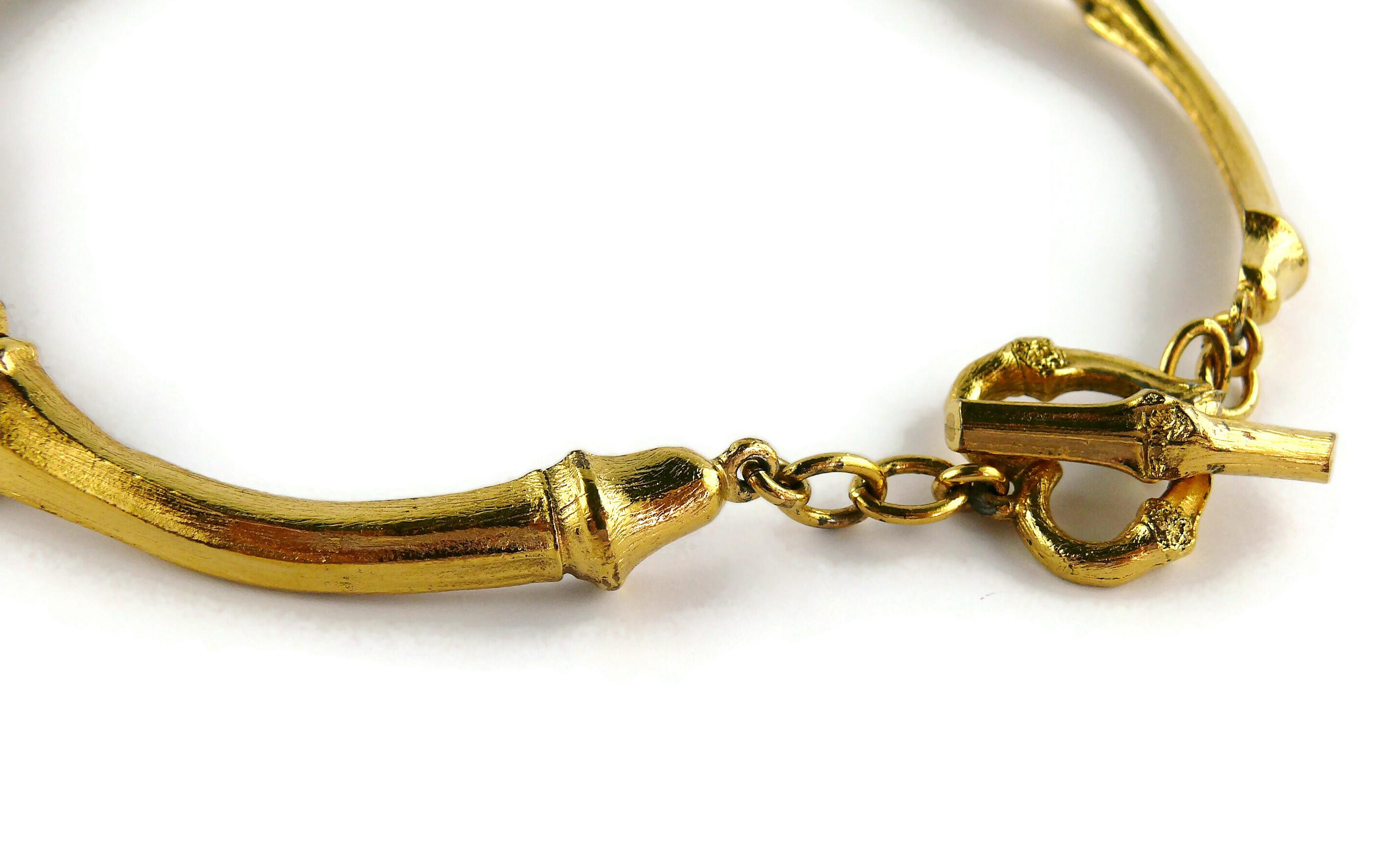 Yves Saint Laurent YSL Vintage Gold Toned Bamboo Design Collar Necklace For Sale 3