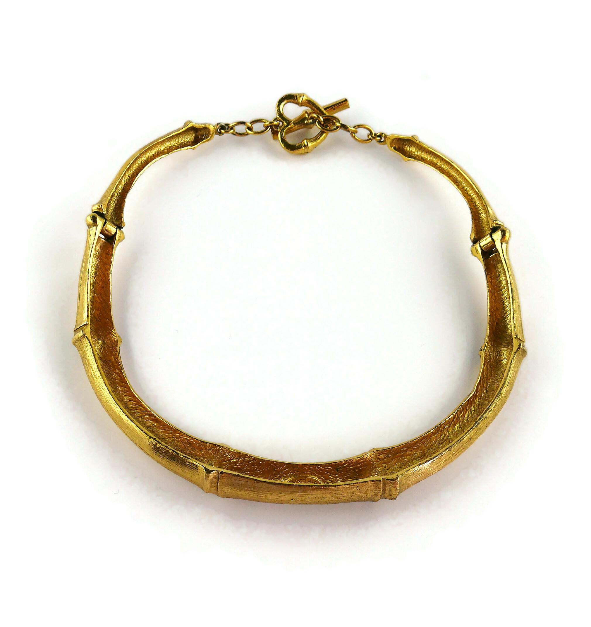 Yves Saint Laurent YSL Vintage Gold Toned Bamboo Design Collar Necklace For Sale 4