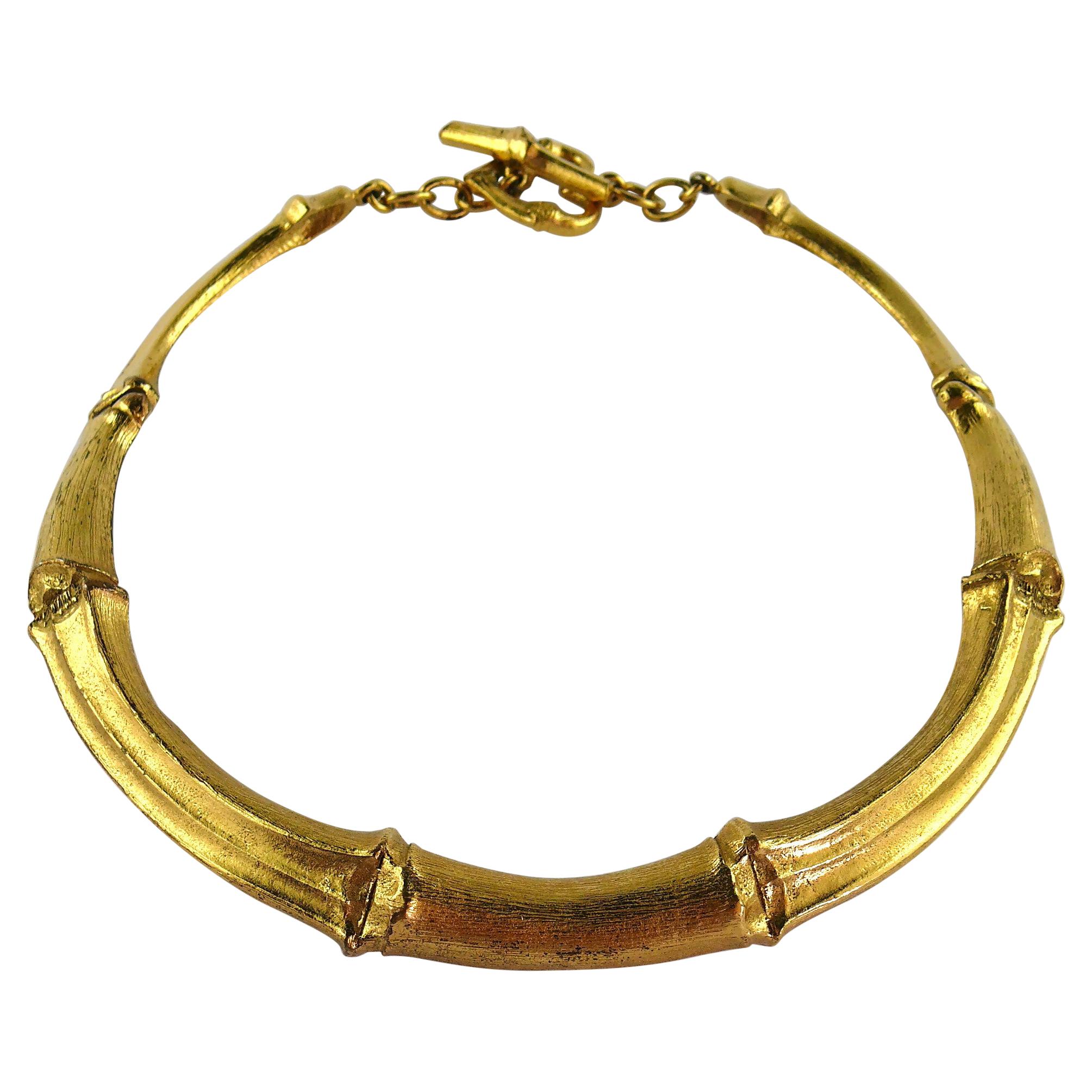 Yves Saint Laurent YSL Vintage Gold Toned Bamboo Design Collar Necklace For Sale