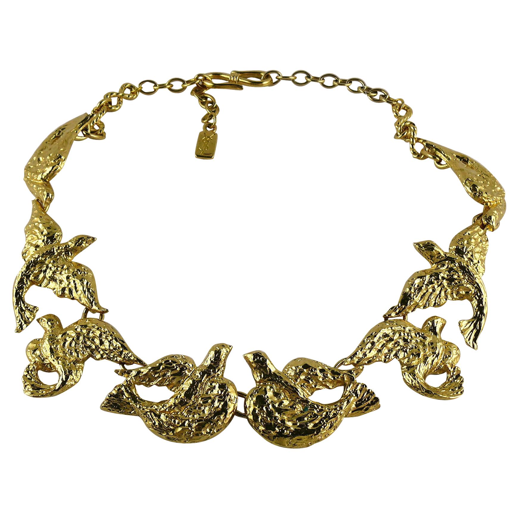 Yves Saint Laurent YSL Vintage Gold Toned Bird Necklace For Sale