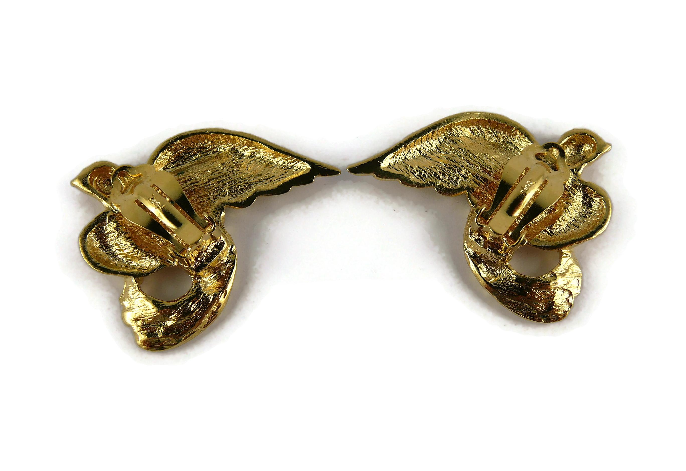 Yves Saint Laurent YSL Vintage Gold Toned Birds Clip On Earrings 1