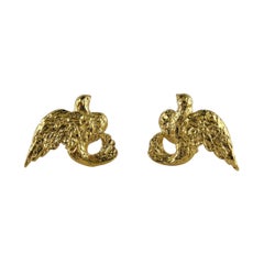 Yves Saint Laurent YSL Vintage Gold Toned Birds Clip On Earrings