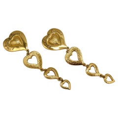 Yves Saint Laurent YSL Vintage Gold Toned Cascading Hearts Dangling Earrings