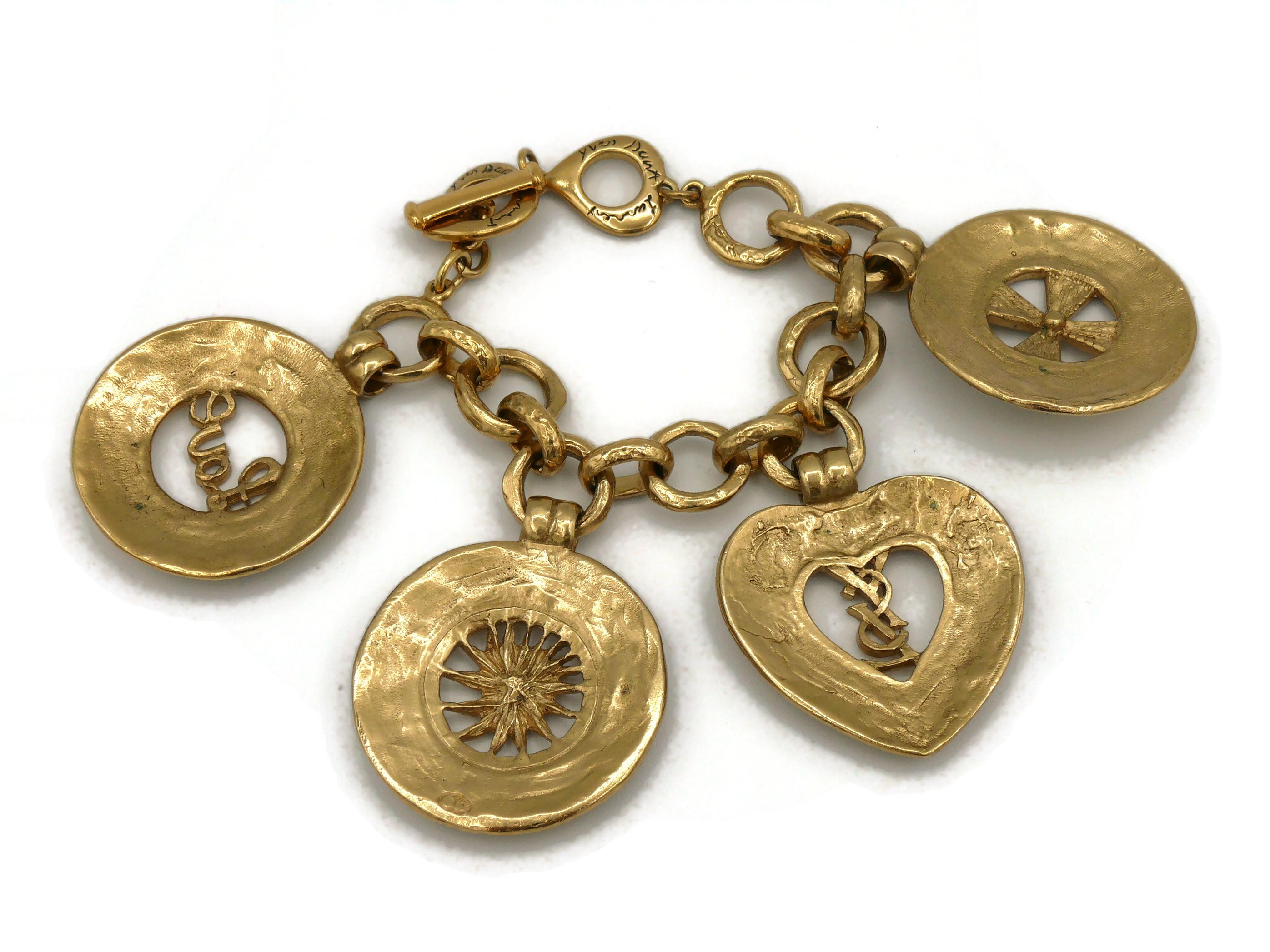 Yves Saint Laurent YSL Vintage Gold Toned Charm Bracelet For Sale 3