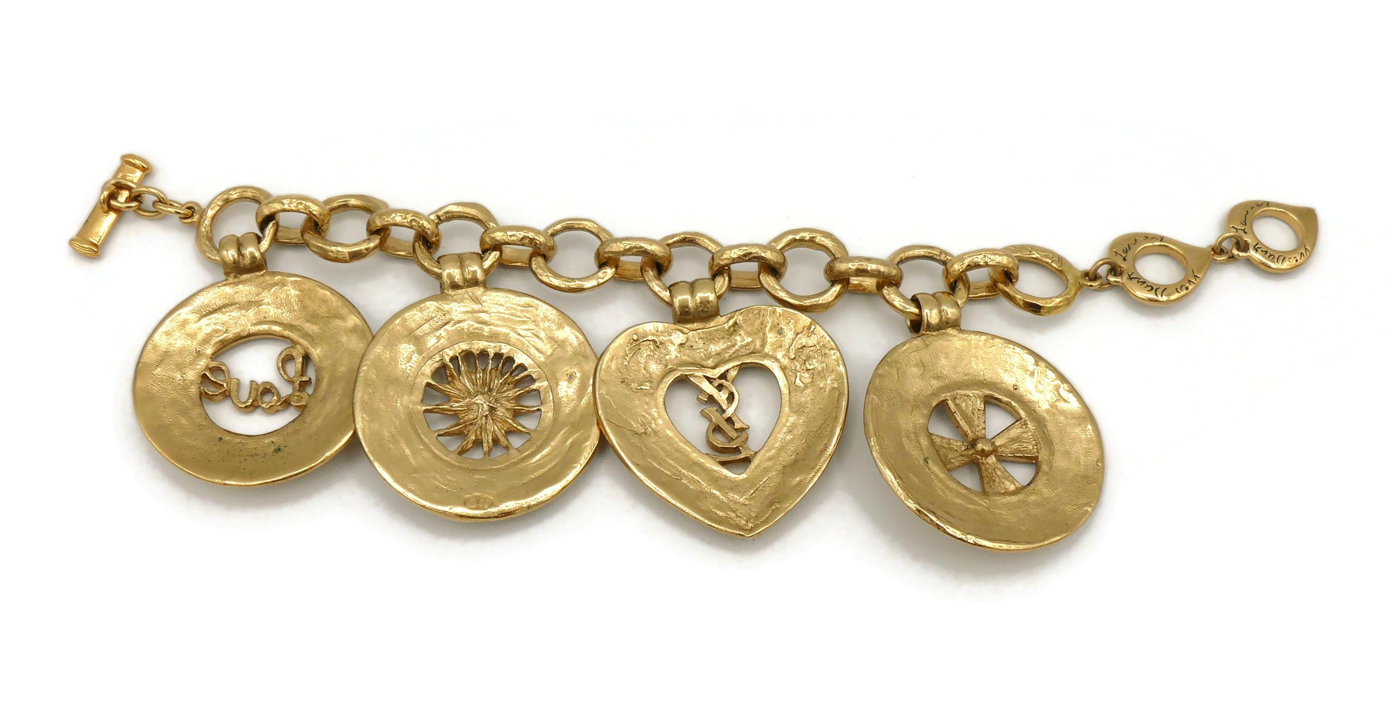 Yves Saint Laurent YSL Vintage Gold Toned Charm Bracelet For Sale 4