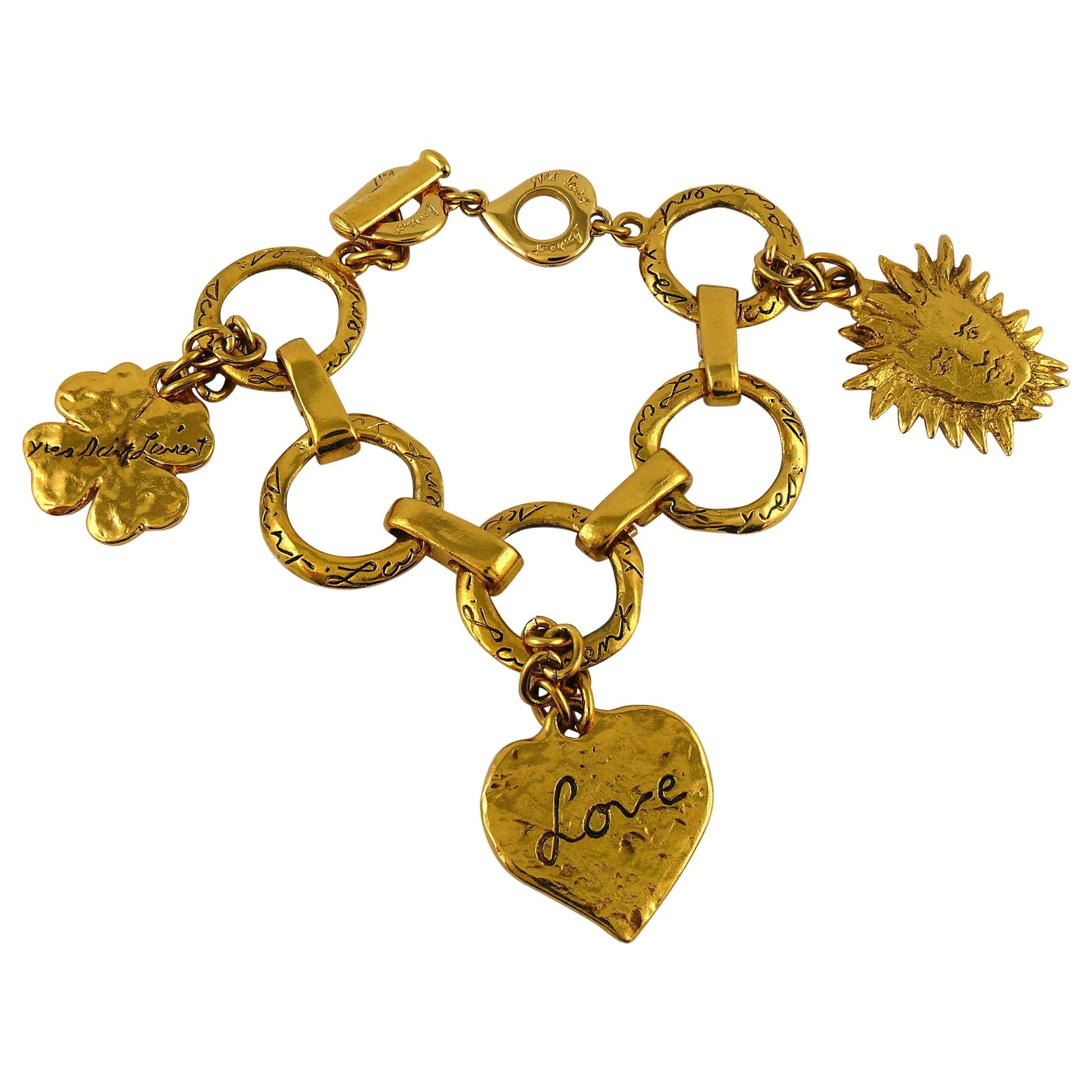 Yves Saint Laurent YSL Vintage Gold Toned Charm Bracelet