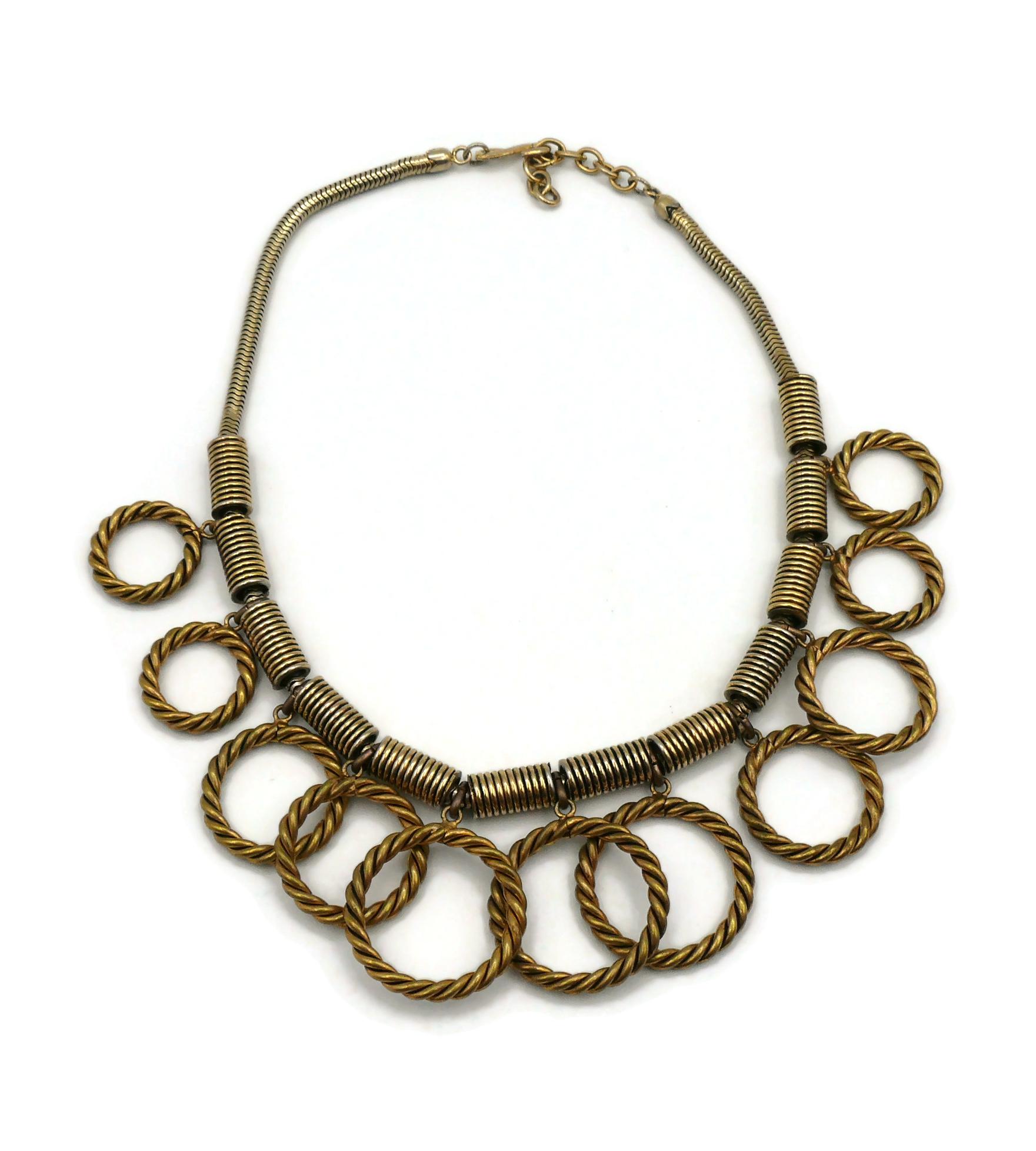 YVES SAINT LAURENT YSL Vintage Gold Toned Circle Charm Necklace In Fair Condition For Sale In Nice, FR