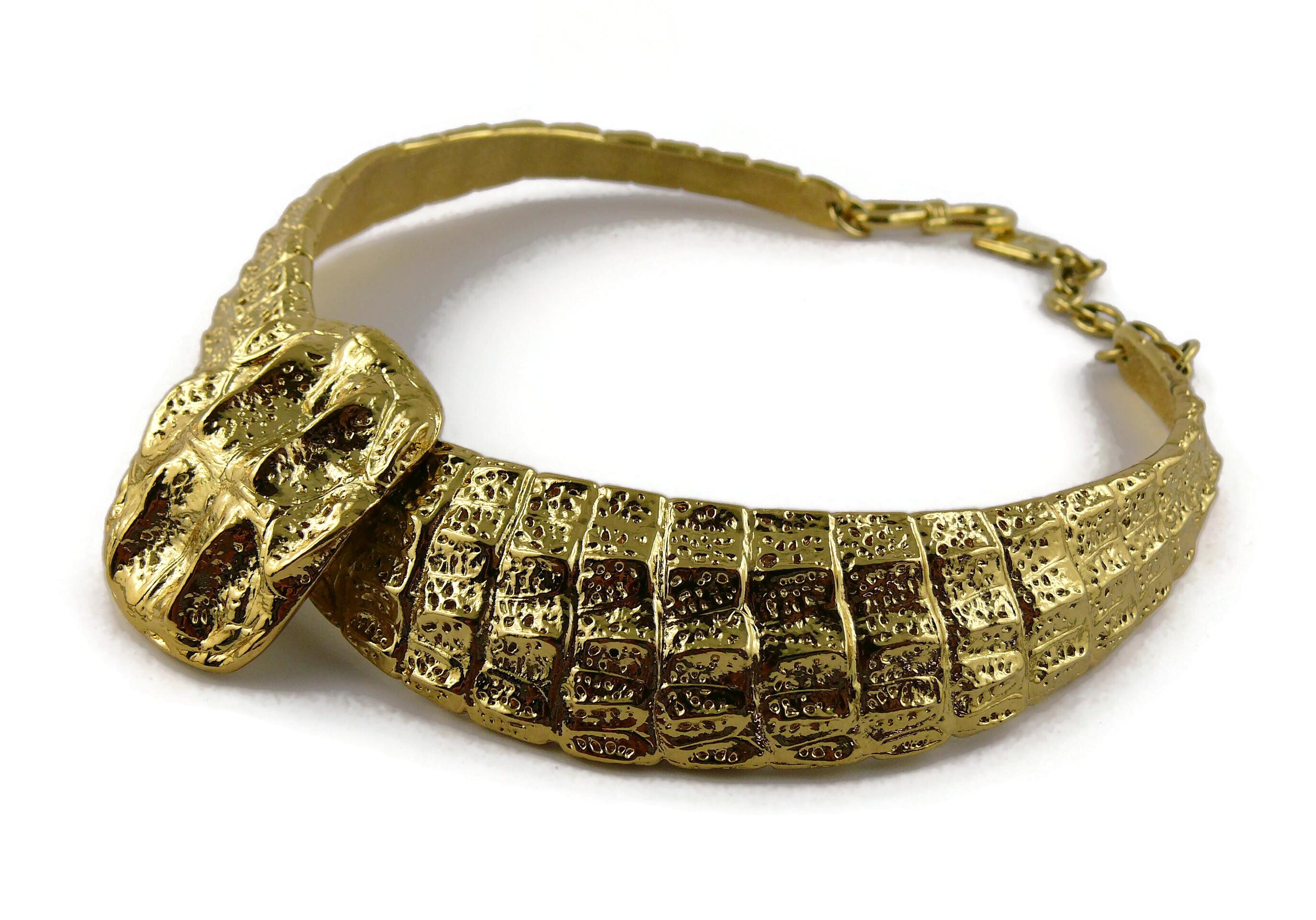 Yves Saint Laurent YSL Vintage Gold Toned Croc Choker Necklace For Sale 1