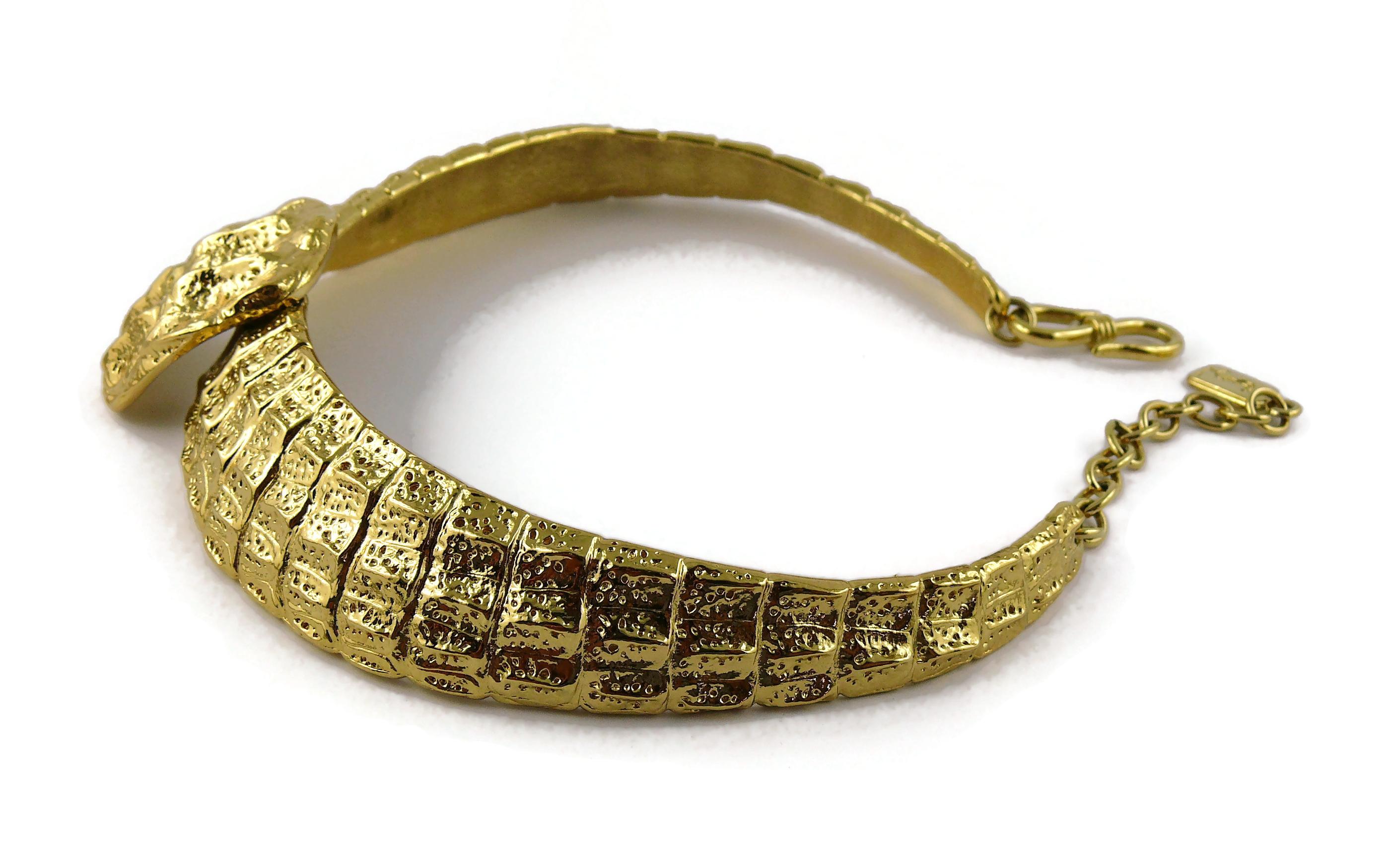 Yves Saint Laurent YSL Vintage Gold Toned Croc Choker Necklace For Sale 2