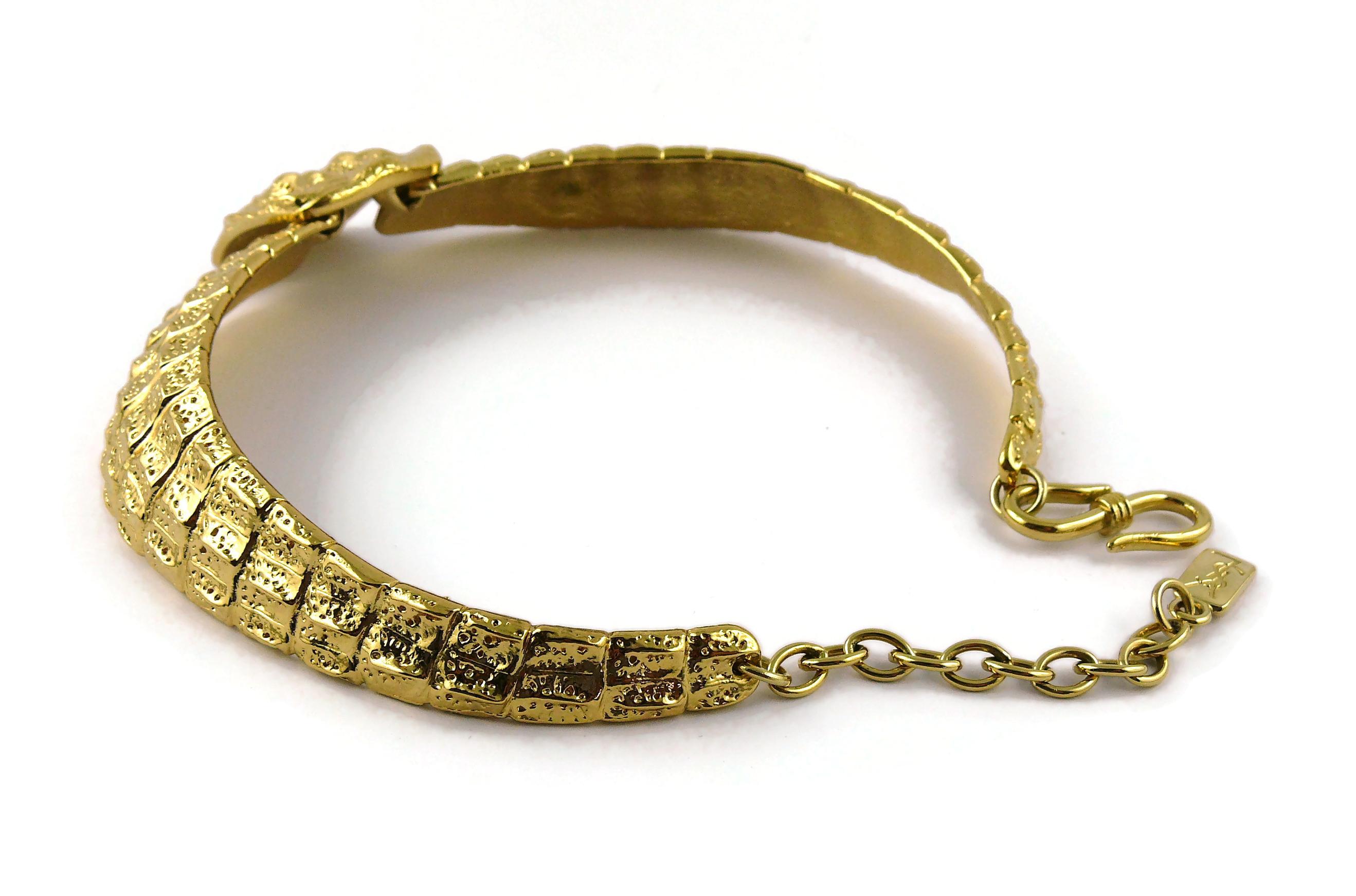 Yves Saint Laurent YSL Vintage Gold Toned Croc Choker Necklace For Sale 3