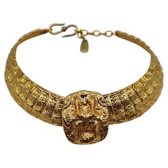 Yves Saint Laurent YSL Vintage Gold Tone Croc Choker Necklace