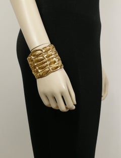 Yves Saint Laurent YSL Vintage Gold Toned Crocodile Pattern Cuff Bracelet