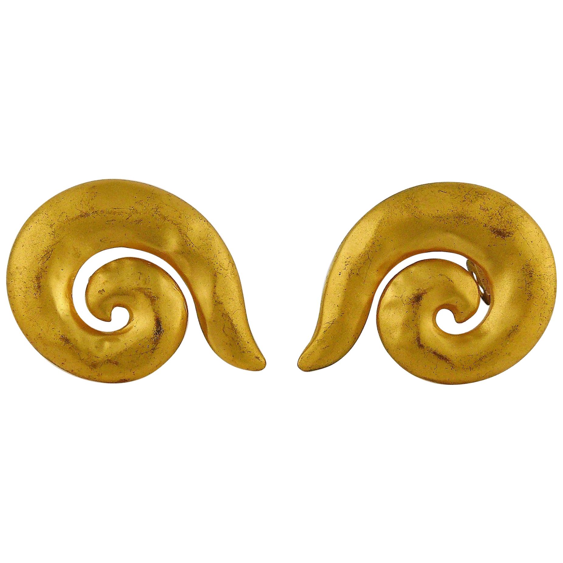 Yves Saint Laurent YSL Vintage Gold Toned Curl Clip On Earrings