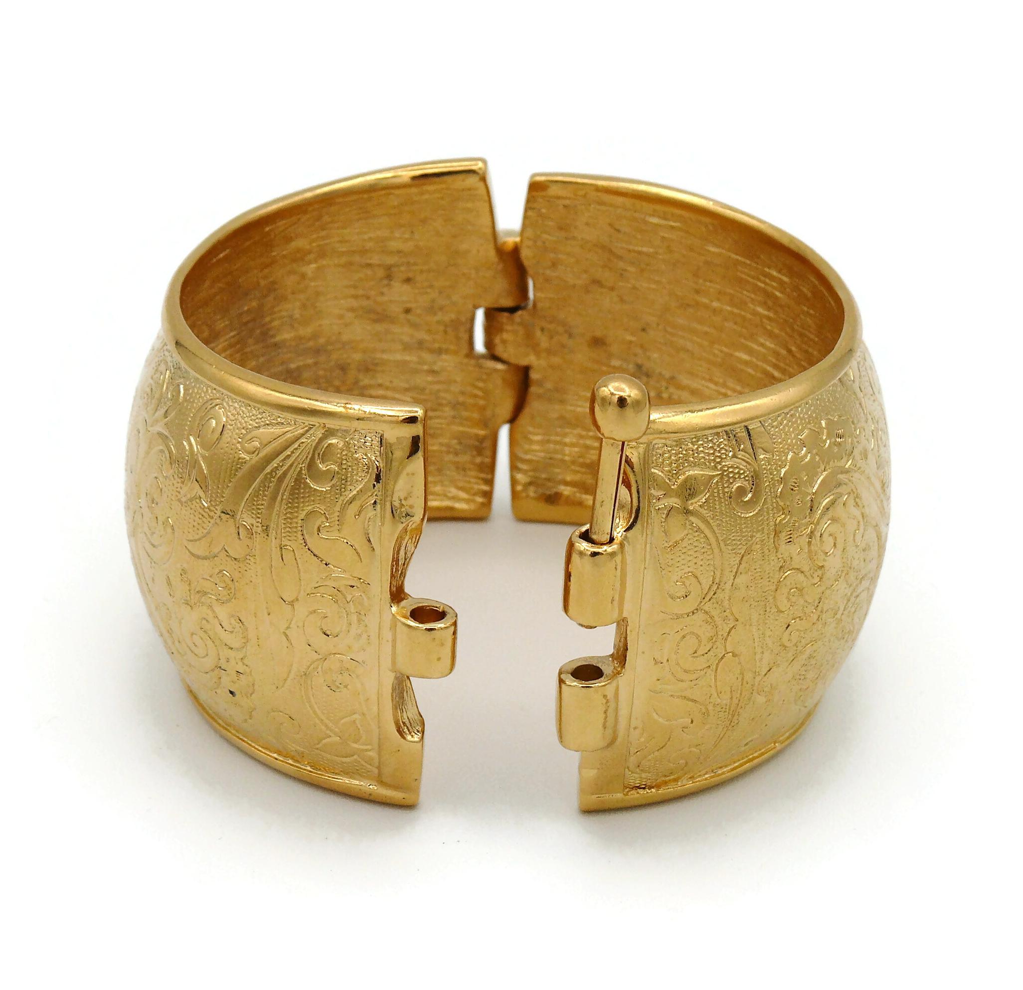 Yves Saint Laurent YSL Vintage Gold Toned Floral Arabesques Cuff Bracelet For Sale 5