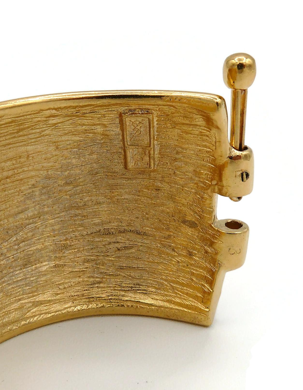 Yves Saint Laurent YSL Vintage Gold Toned Floral Arabesques Cuff Bracelet For Sale 4