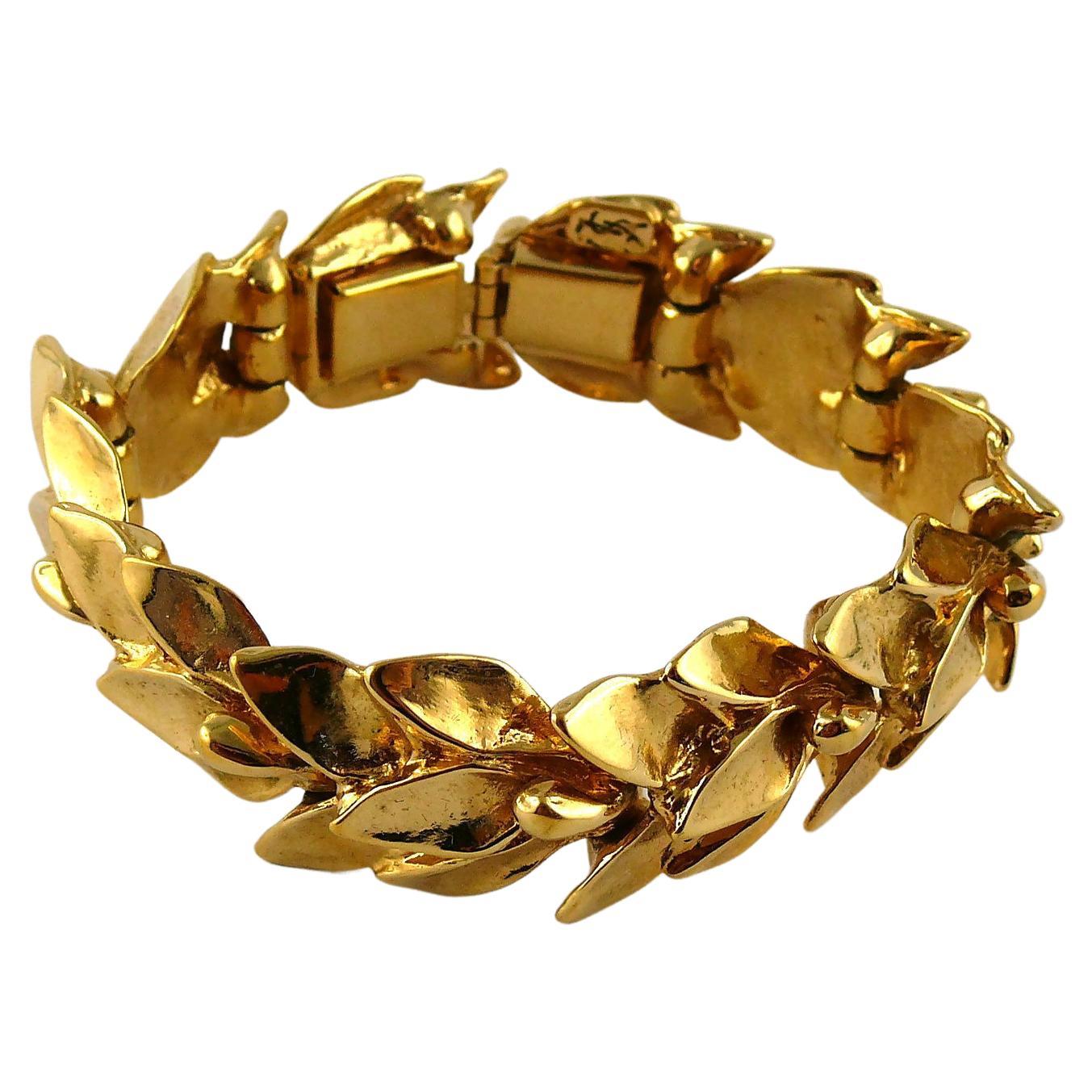 Yves Saint Laurent YSL Vintage Gold Toned Foliage Design Bracelet For Sale  at 1stDibs