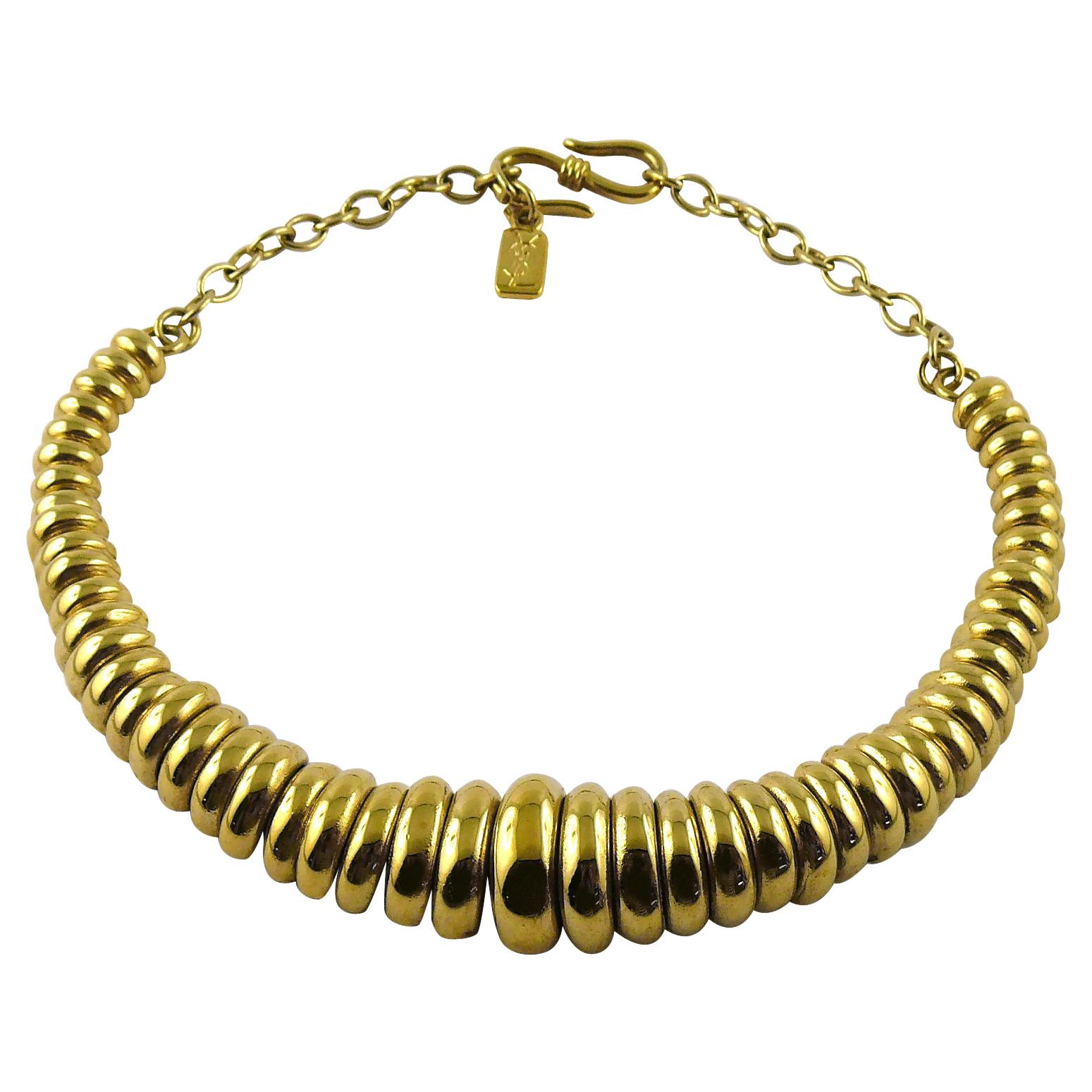 Yves Saint Laurent YSL Vintage Gold Toned Gadroon Design Collar Necklace For Sale