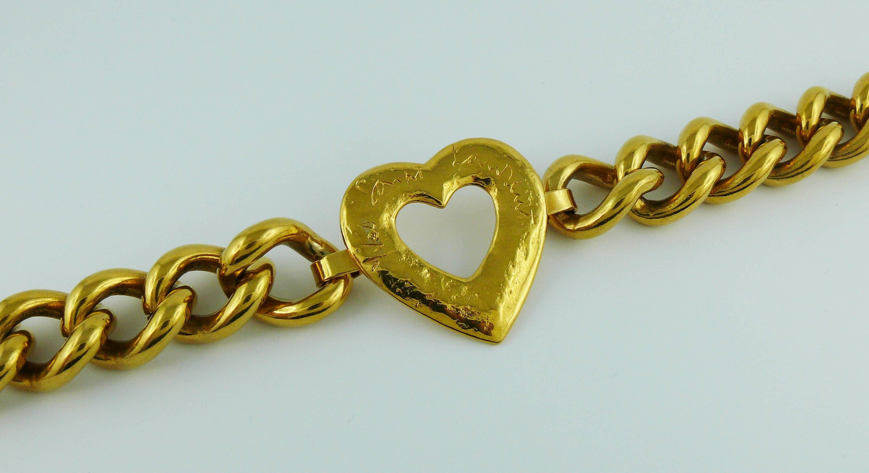 Yves Saint Laurent YSL Vintage Gold Toned Heart Chain Belt 2