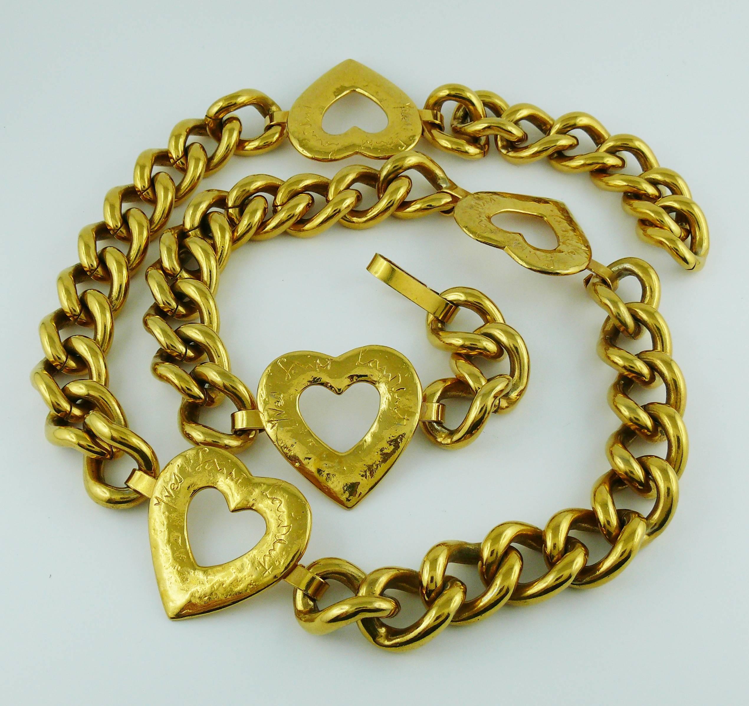 Brown Yves Saint Laurent YSL Vintage Gold Toned Heart Chain Belt