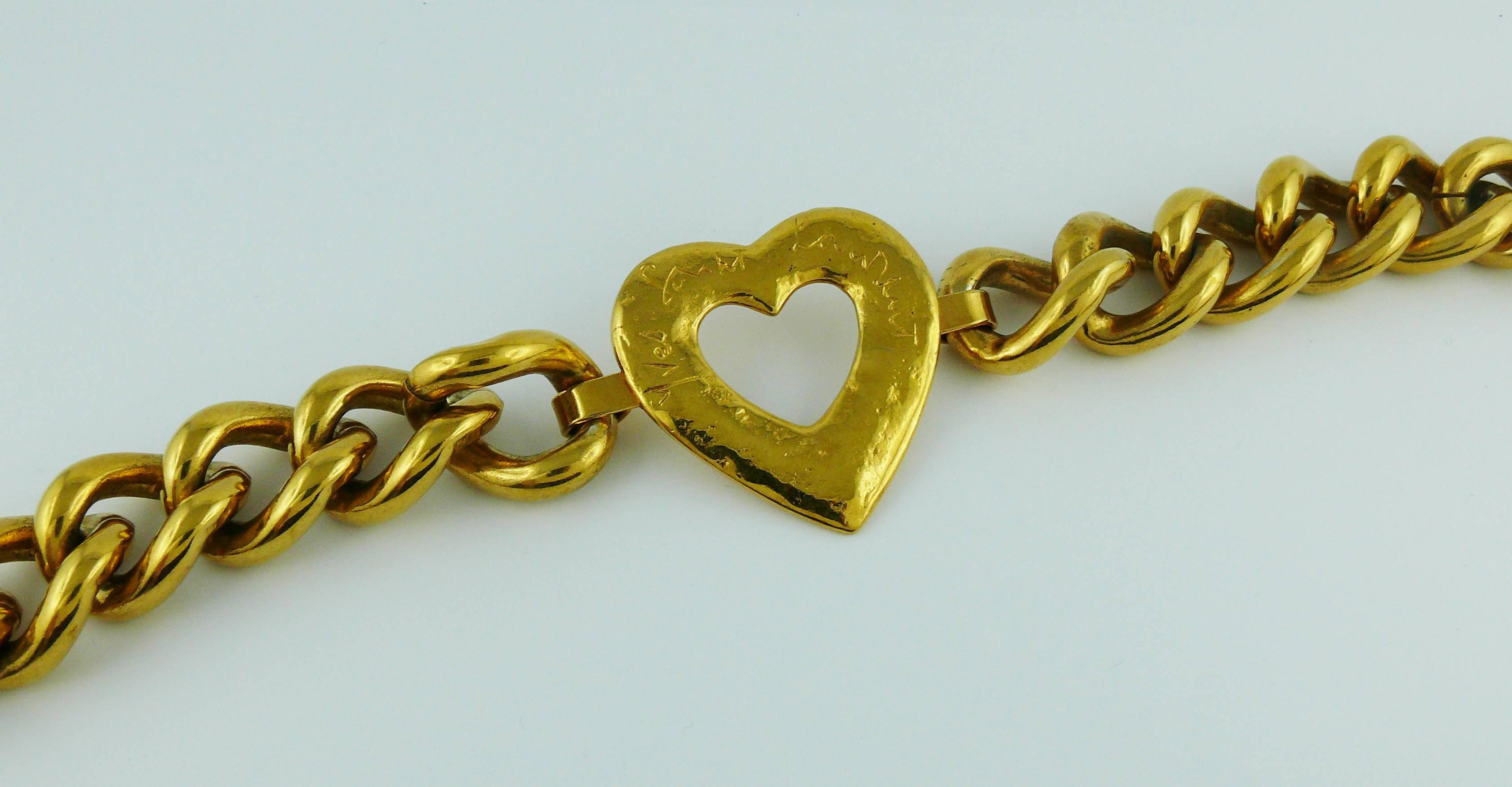Yves Saint Laurent YSL Vintage Gold Toned Heart Chain Belt 1