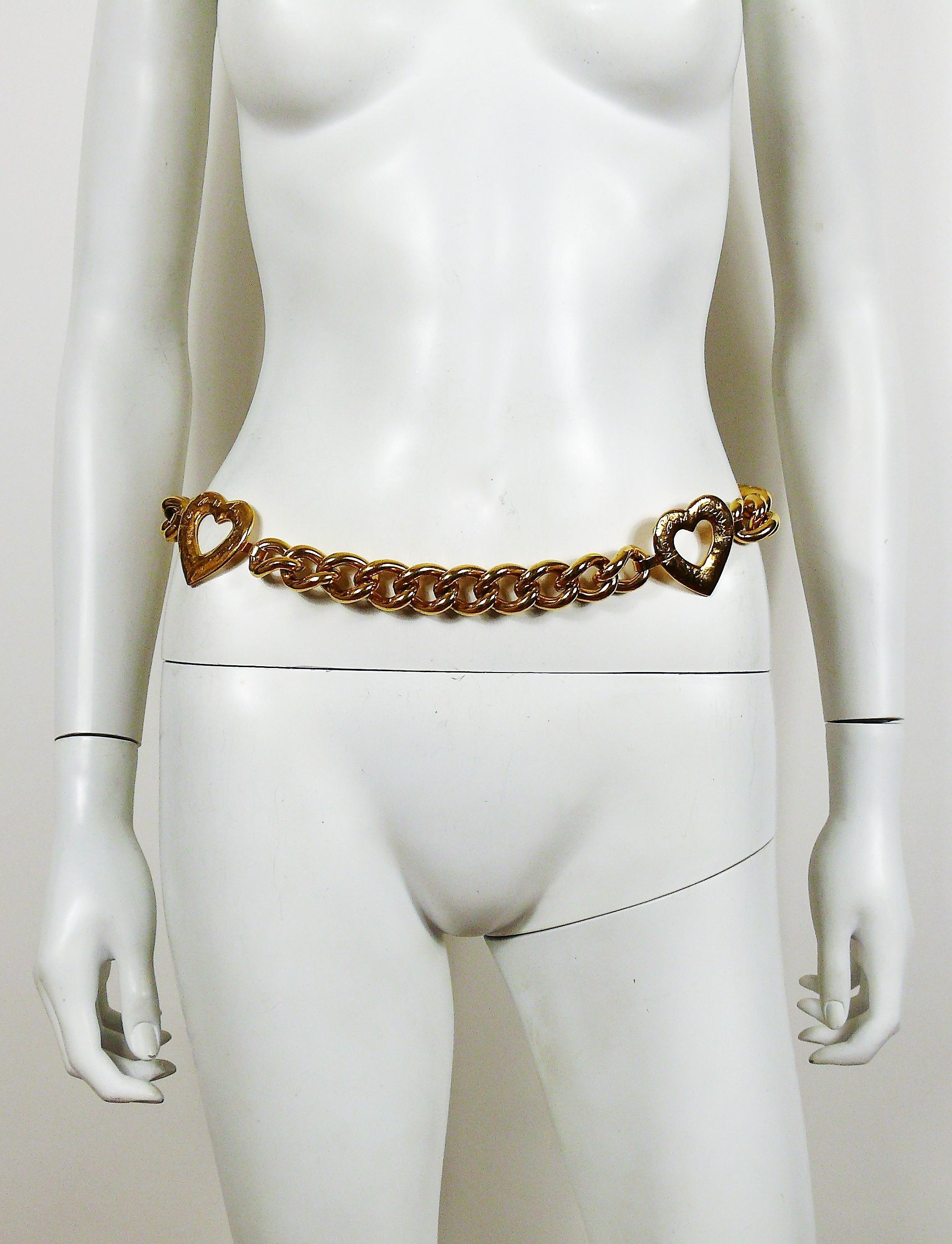 Yves Saint Laurent YSL Vintage Gold Toned Heart Chain Necklace Belt 4