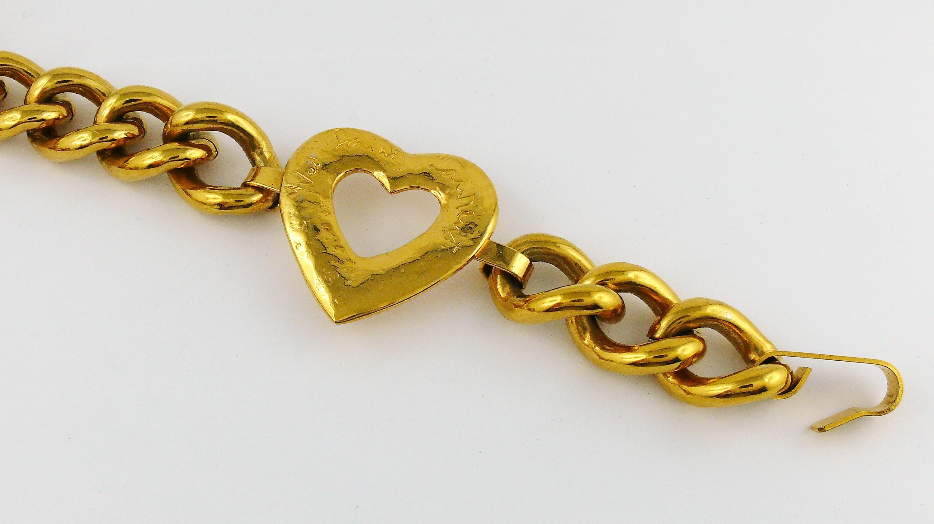 Yves Saint Laurent YSL Vintage Gold Toned Heart Chain Necklace Belt 5