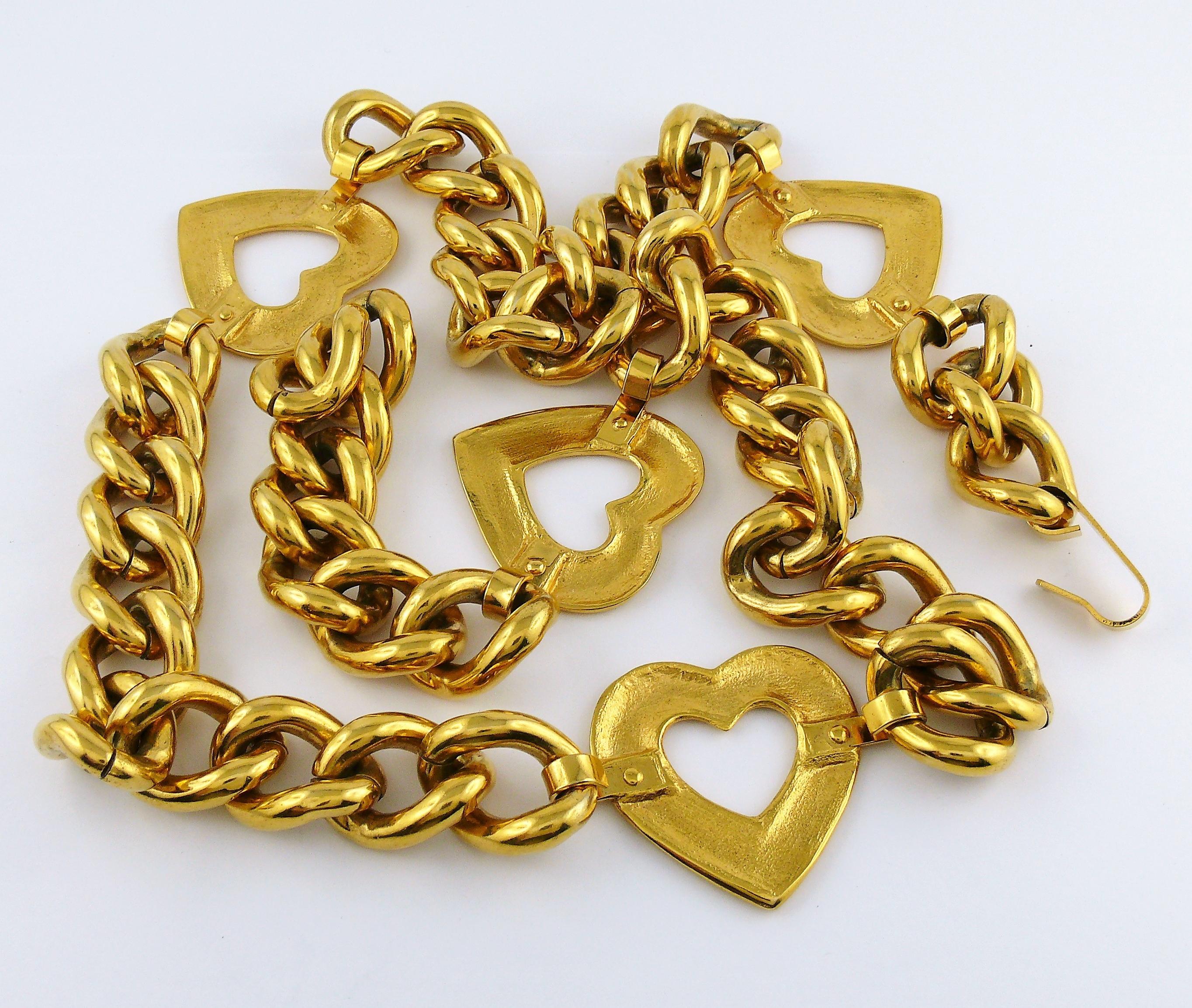 Yves Saint Laurent YSL Vintage Gold Toned Heart Chain Necklace Belt 6