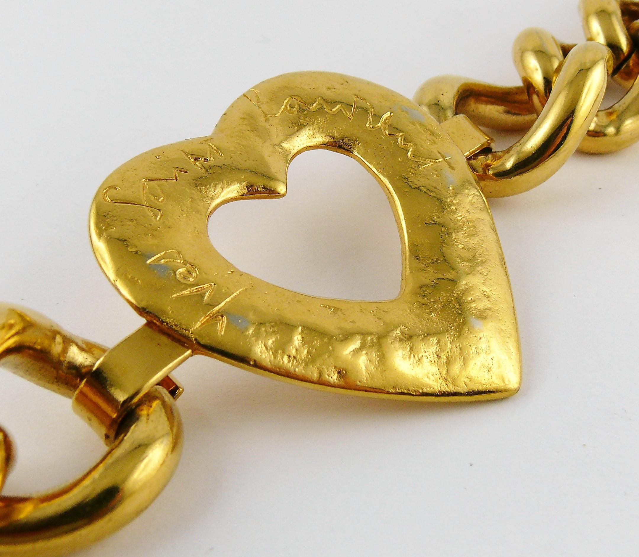 Yves Saint Laurent YSL Vintage Gold Toned Heart Chain Necklace Belt 7