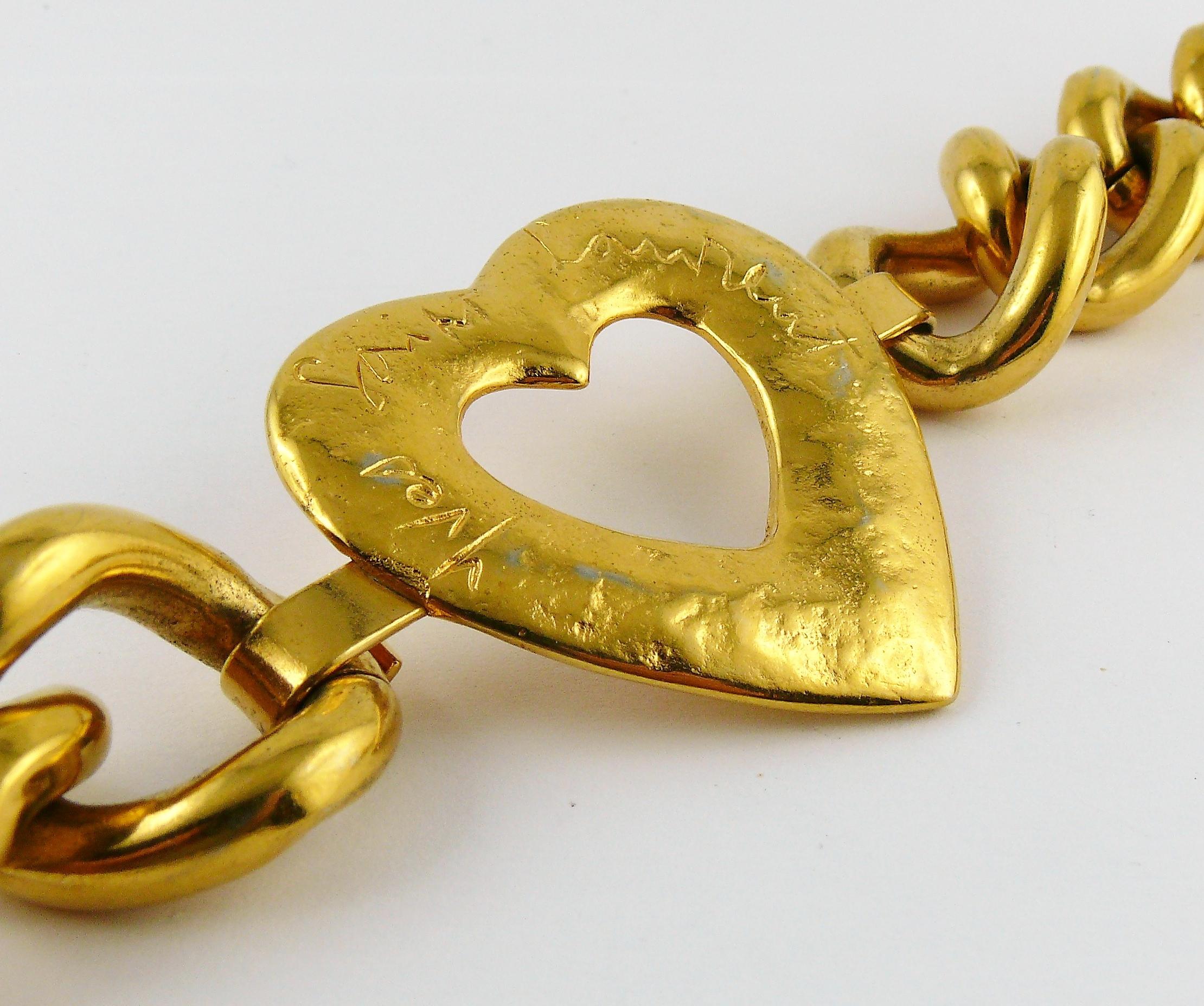 Yves Saint Laurent YSL Vintage Gold Toned Heart Chain Necklace Belt 8
