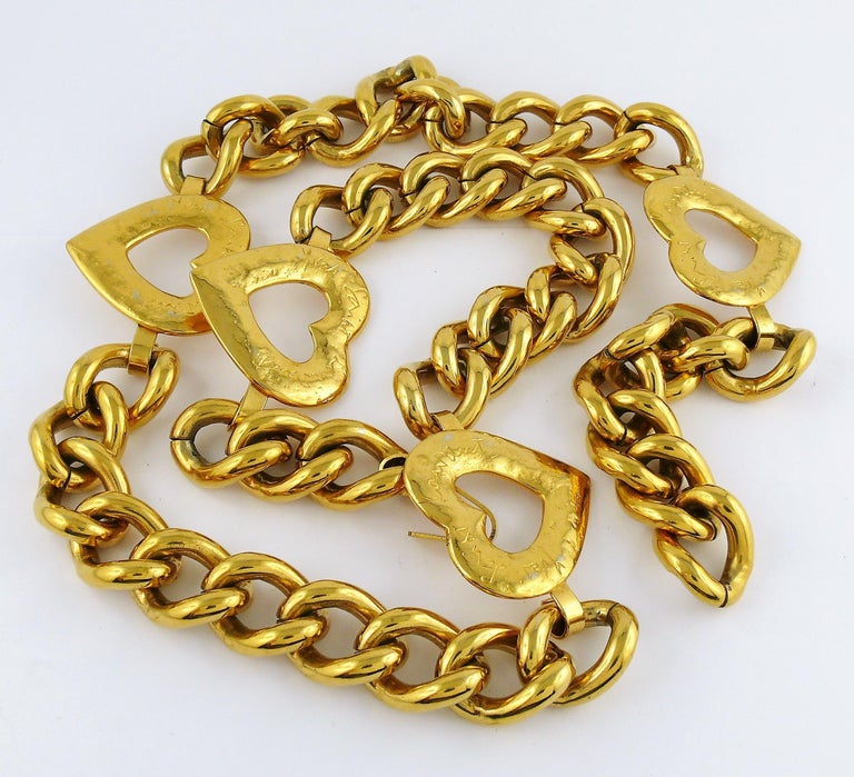 Yves Saint Laurent YSL Vintage Gold Toned Heart Chain Necklace Belt at
