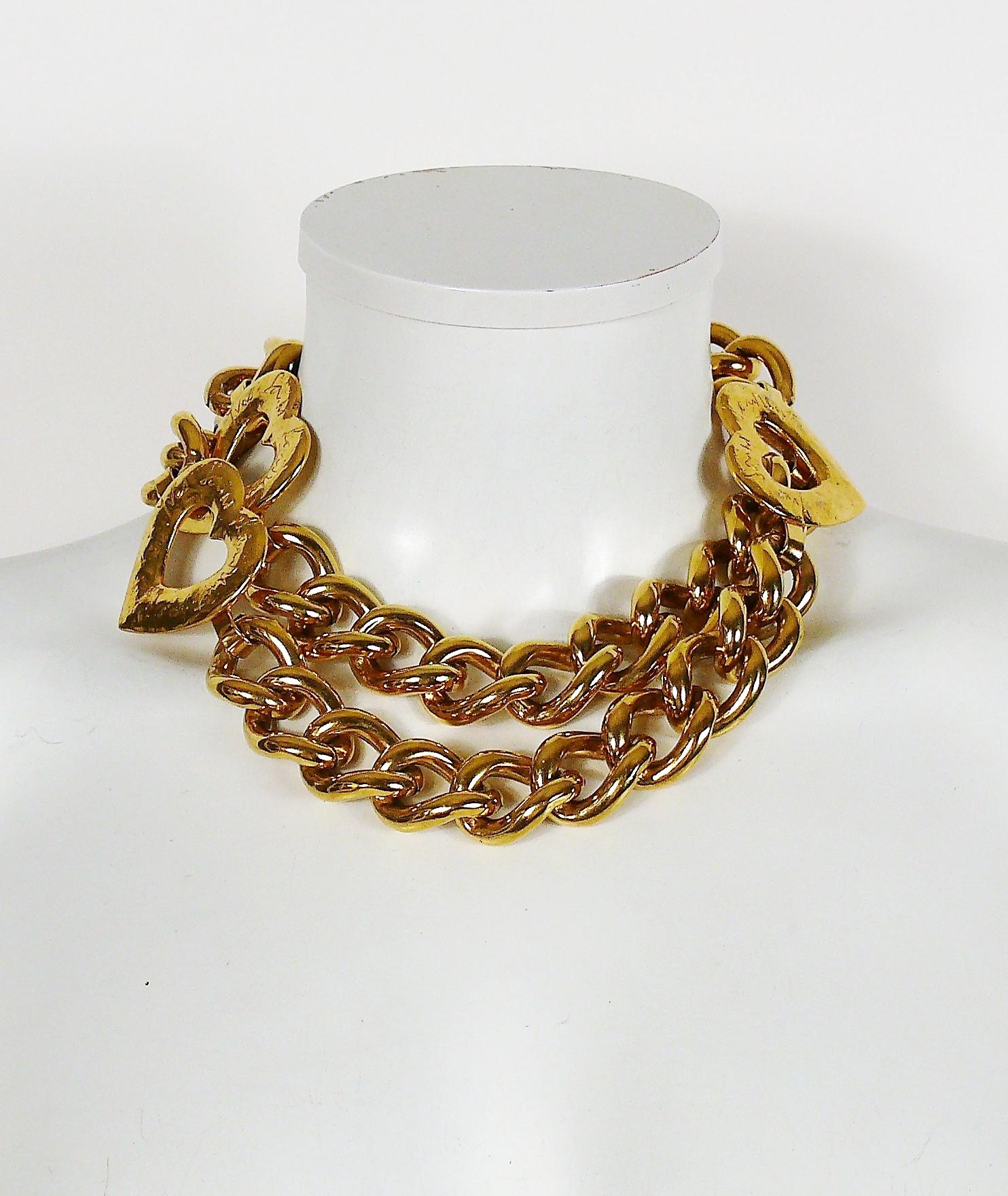 Women's Yves Saint Laurent YSL Vintage Gold Toned Heart Chain Necklace Belt